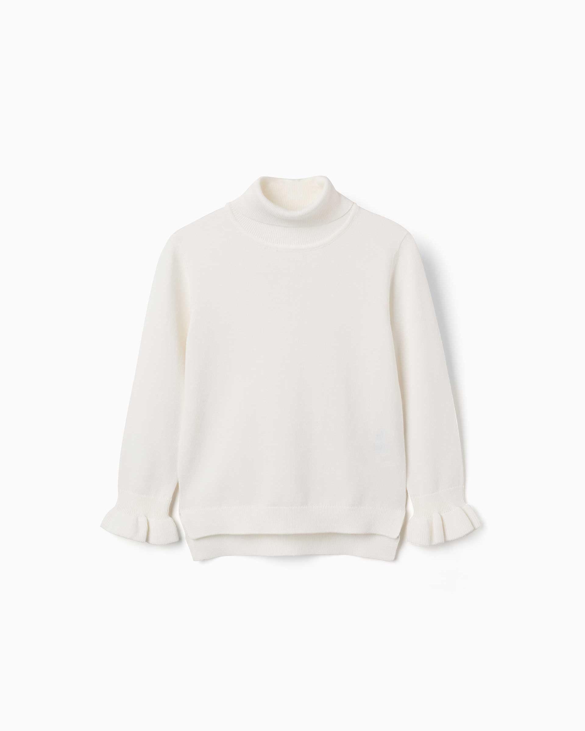 Jersey de niña de cuello alto y con volantes - Zippy - Blanco Blanco-1