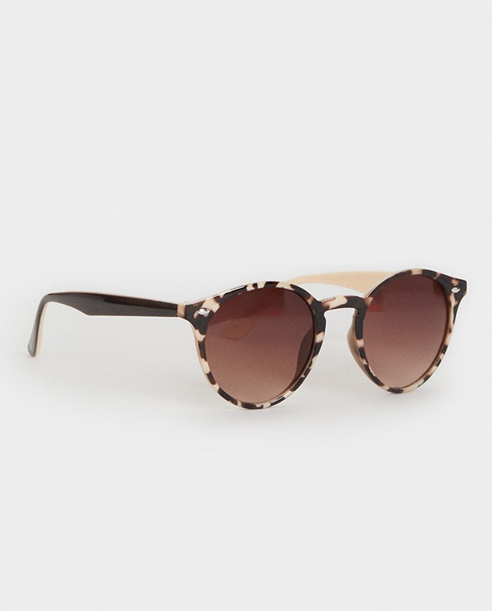 Gafas de sol de mujer con protección uv y forma redonda en marrón - Parfois - Marrón / Blanco roto Marrón / Blanco roto-3