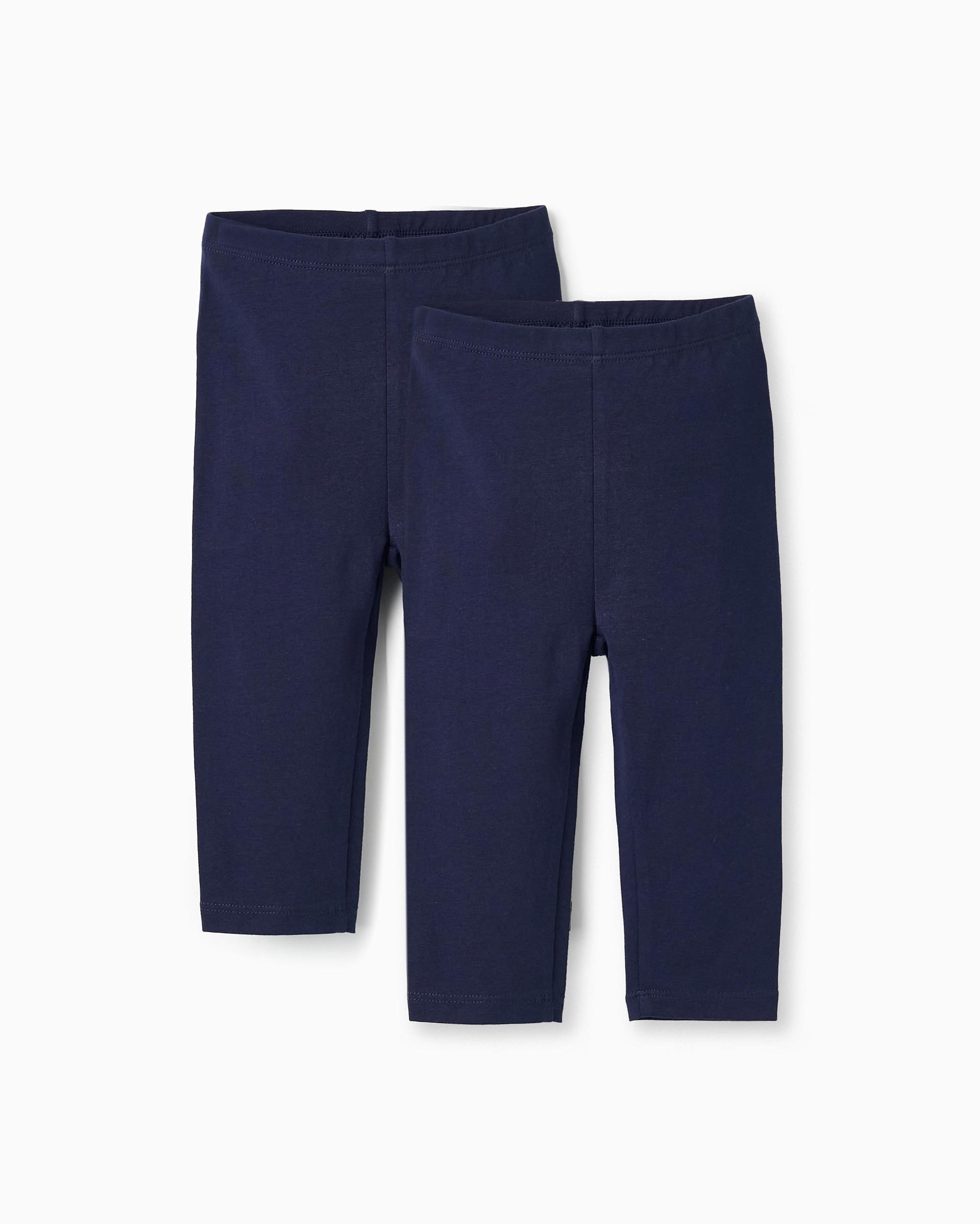 Pack de 2 leggins de bebé niña con algodón Oeko-Tex y cintura elástica - Zippy - Azul marino Azul marino-1