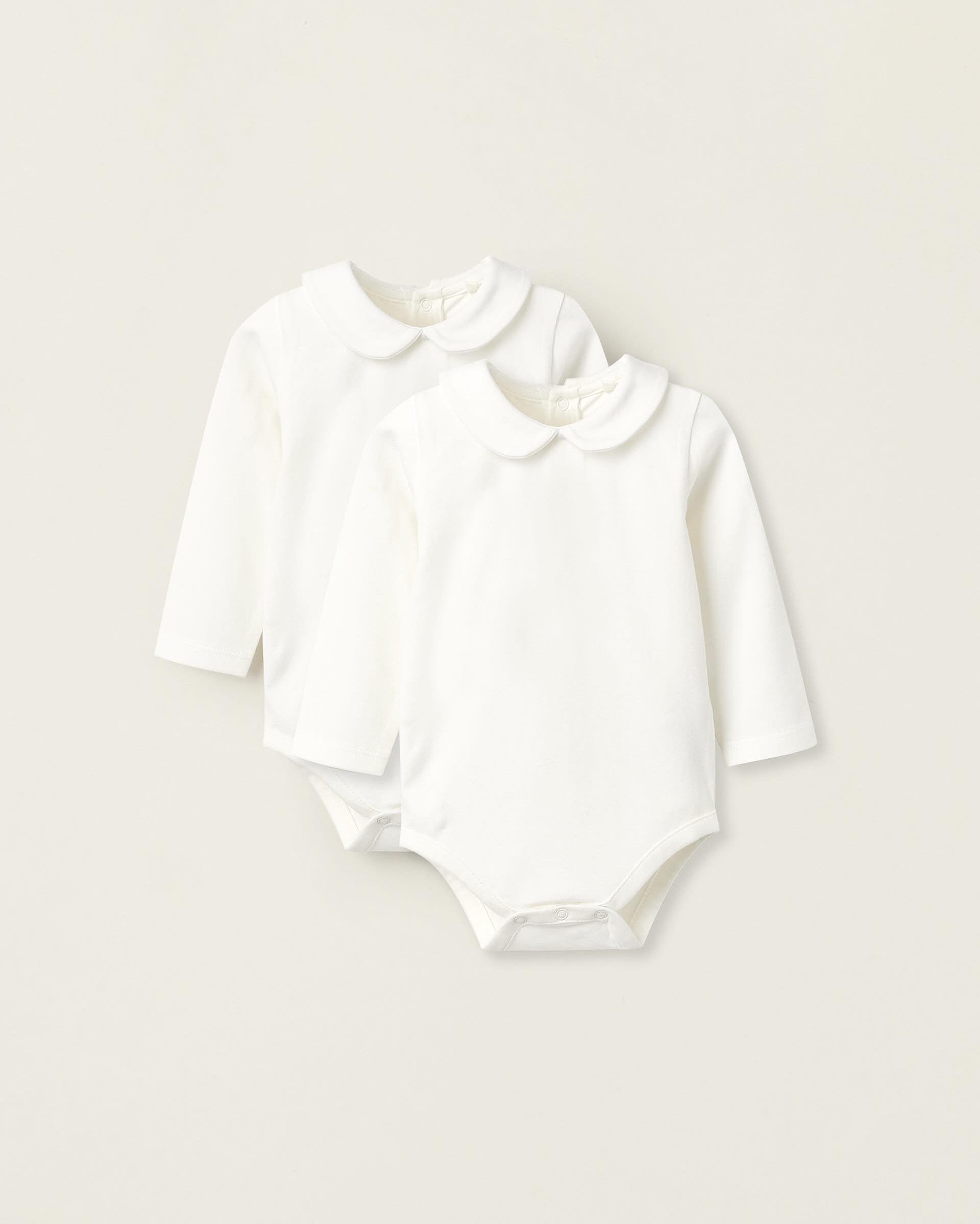 Pack de 2 bodies de bebé con cuello babero con automáticos - Zippy - Blanco Blanco-1