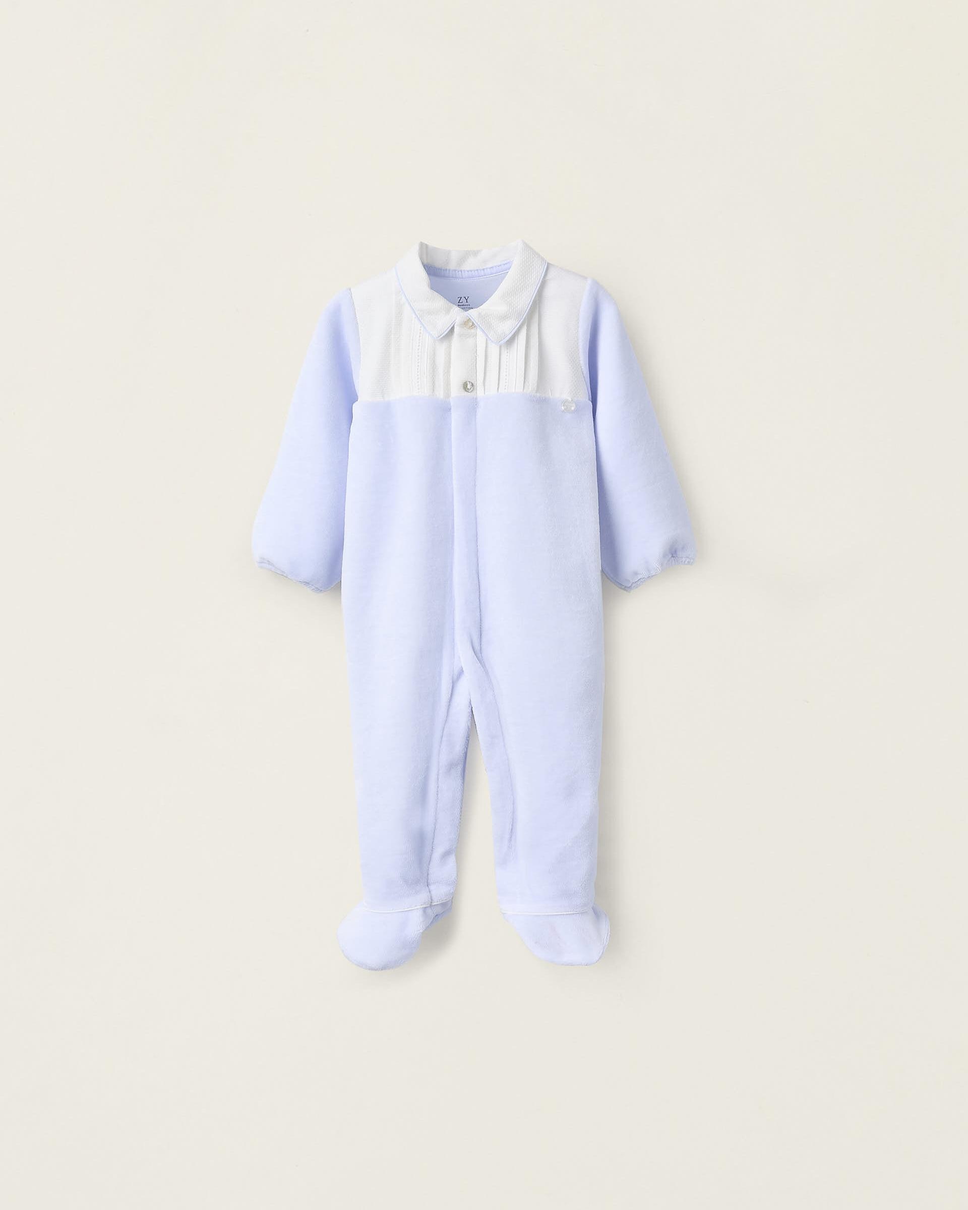 Pelele de bebé niño en azul de terciopelo