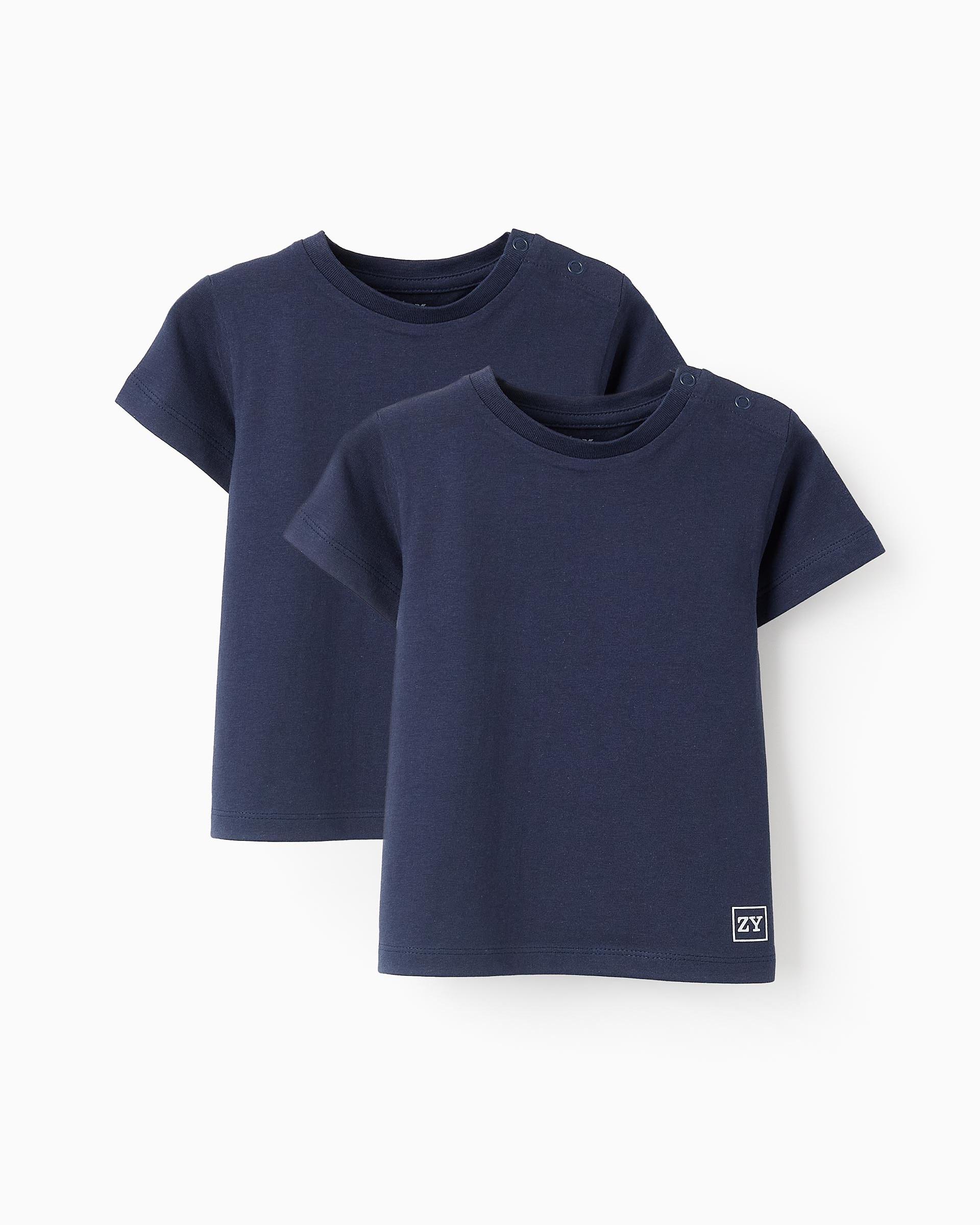 Pack de 2 camisetas de bebé niño 100% algodón liso - Zippy - Azul oscuro Azul oscuro-1