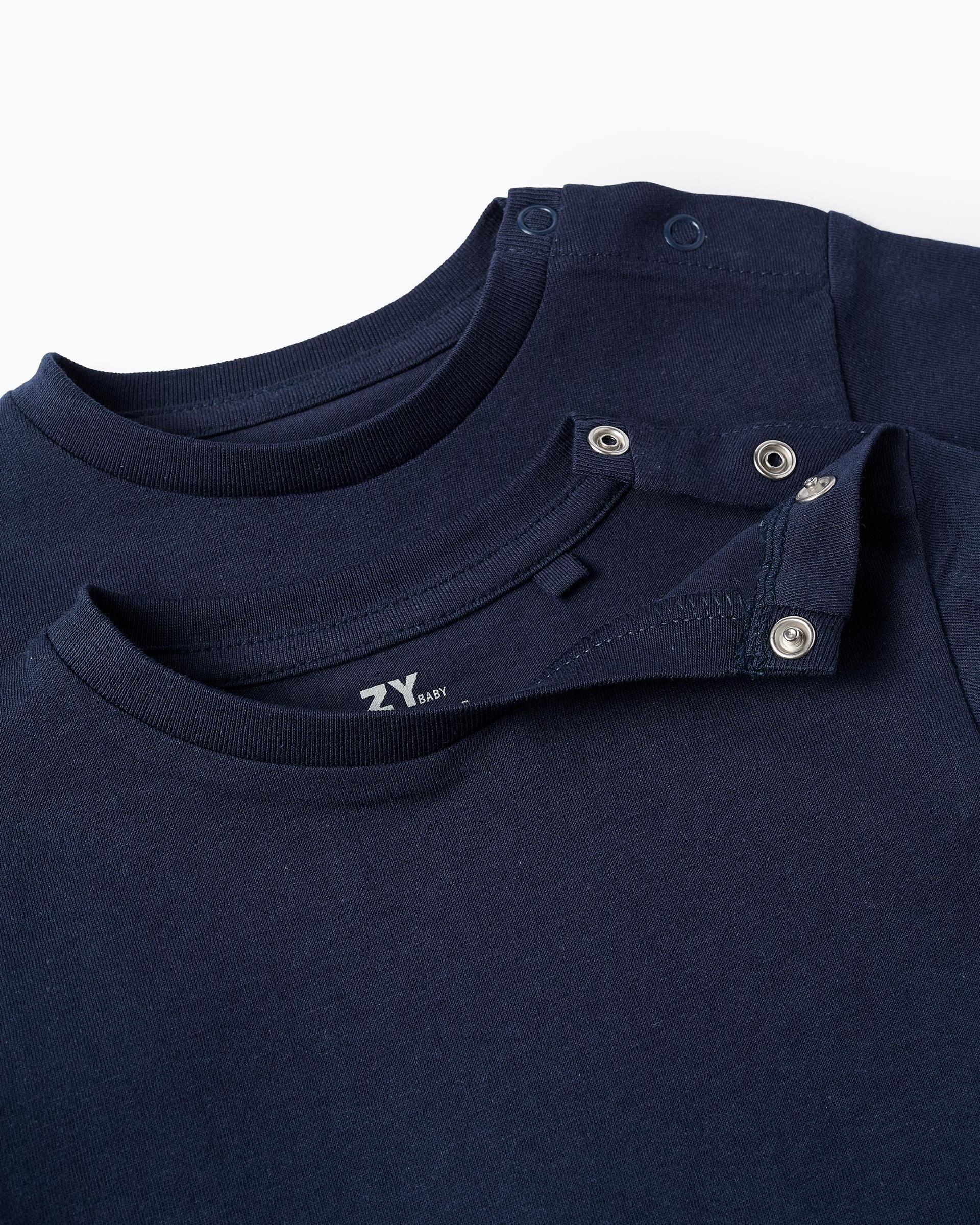 Pack de 2 camisetas de bebé niño 100% algodón liso - Zippy - Azul oscuro Azul oscuro-3