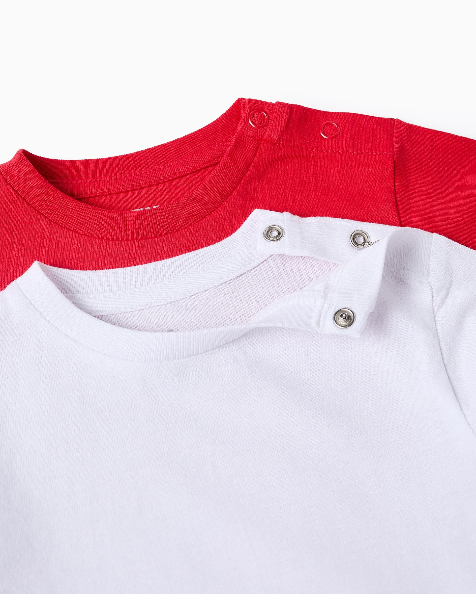Pack de 2 camisetas de bebé niño 100% algodón liso - Zippy - Blanco / Rojo Blanco / Rojo-2