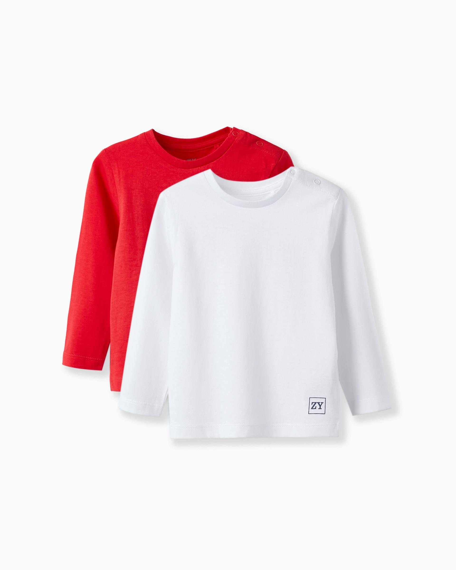 Pack de 2 camisetas de bebé niño 100% algodón logo estampado - Zippy - Rojo / Blanco Rojo / Blanco-1