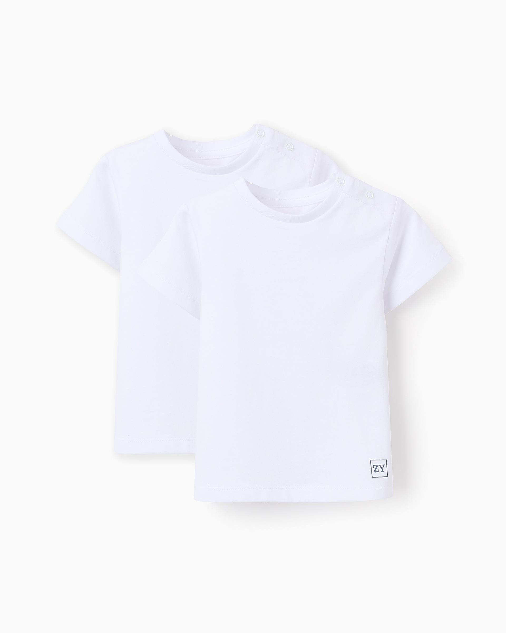 Pack de 2 camisetas de bebé niño 100% algodón liso - Zippy - Blanco Blanco-1