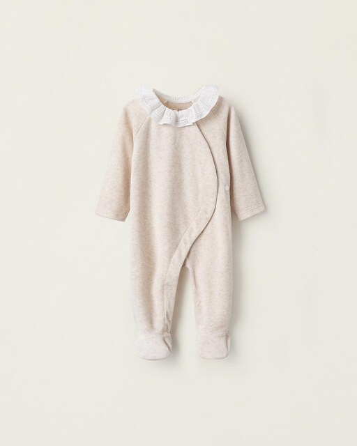 Imagen 0 de Pijama de bebé niña de terciopelo con cuello de volantes