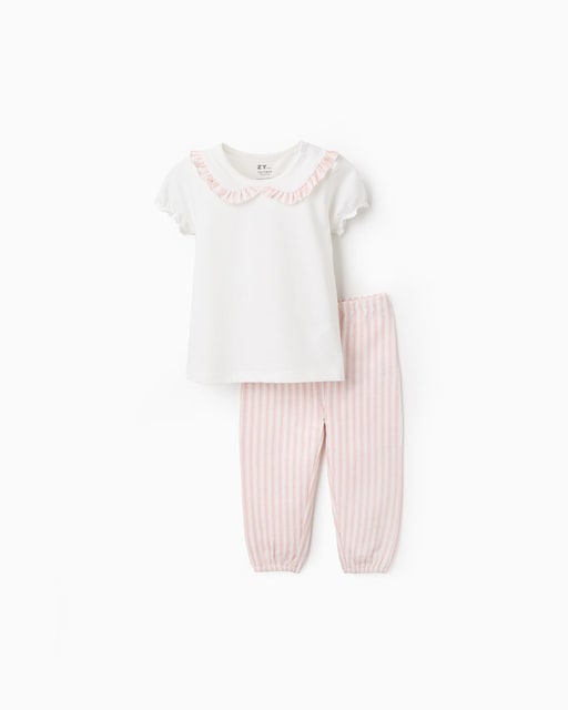 Imagen 0 de Pijama de bebé 100% algodón con volantes y a rayas