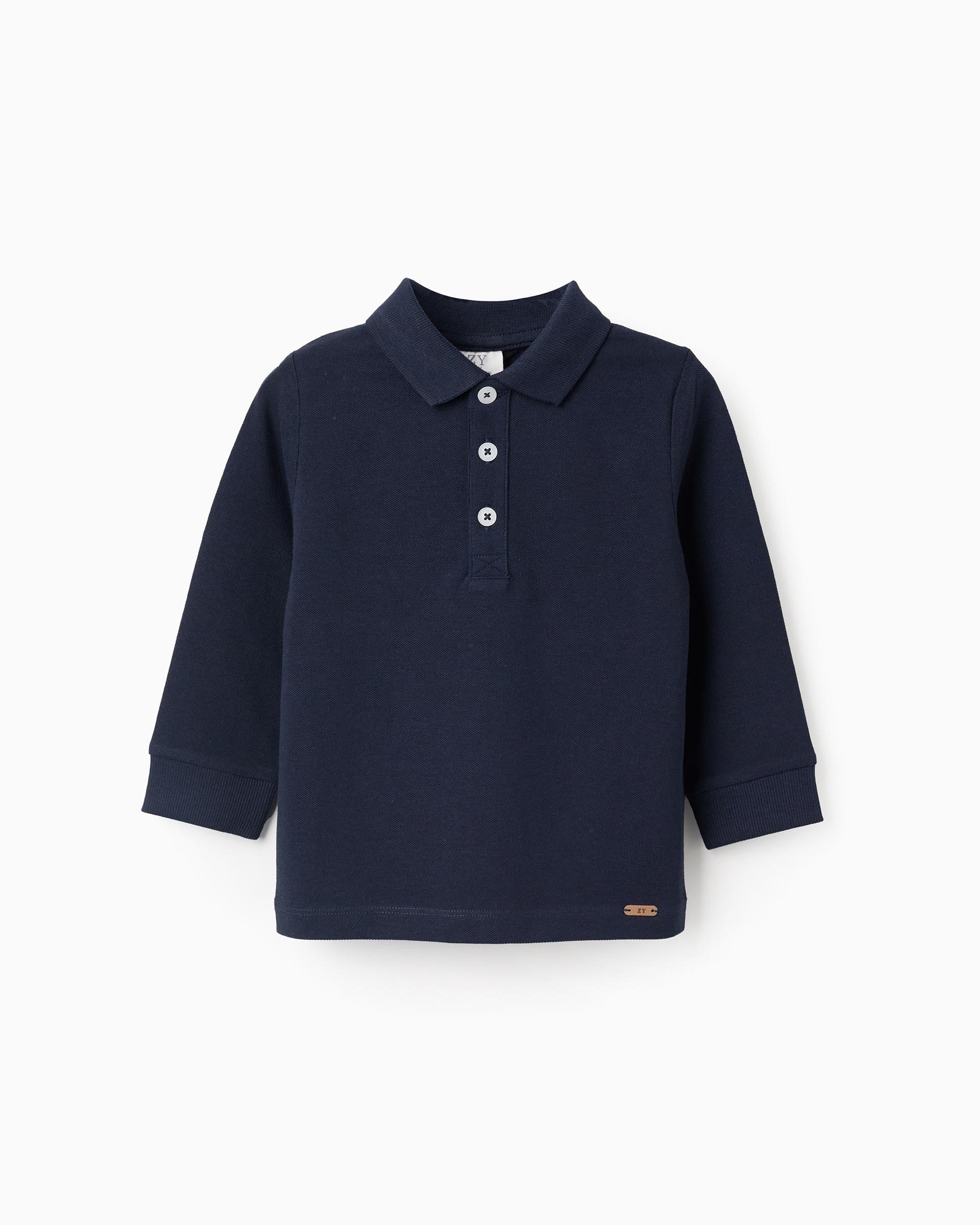 Polo de bebé niño 100% algodón puños de canalé - Zippy - Azul marino Azul marino-1