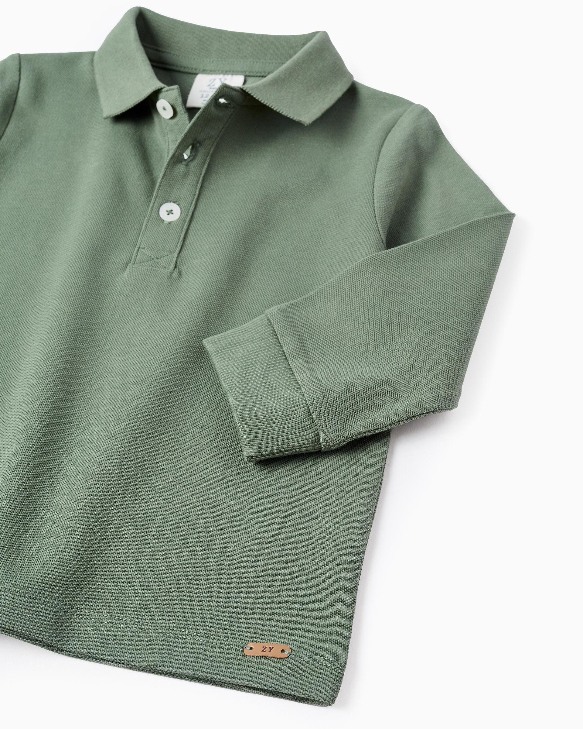 Polo de bebé niño 100% algodón puños de canalé - Zippy - Verde oscuro Verde oscuro-2
