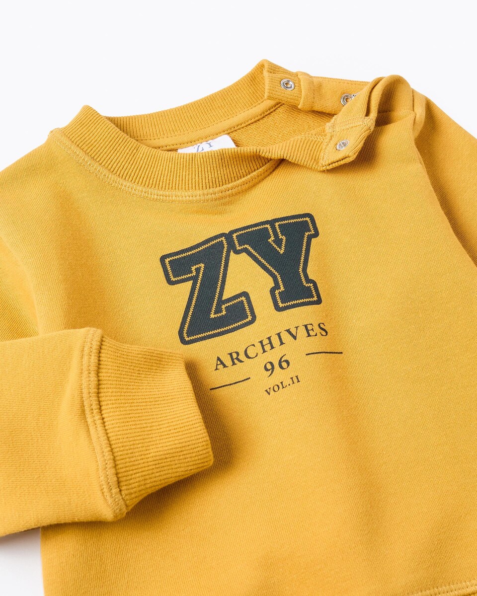 Sudadera de bebé niño mix de algodón y extremos de canalé Amarillo limón-2