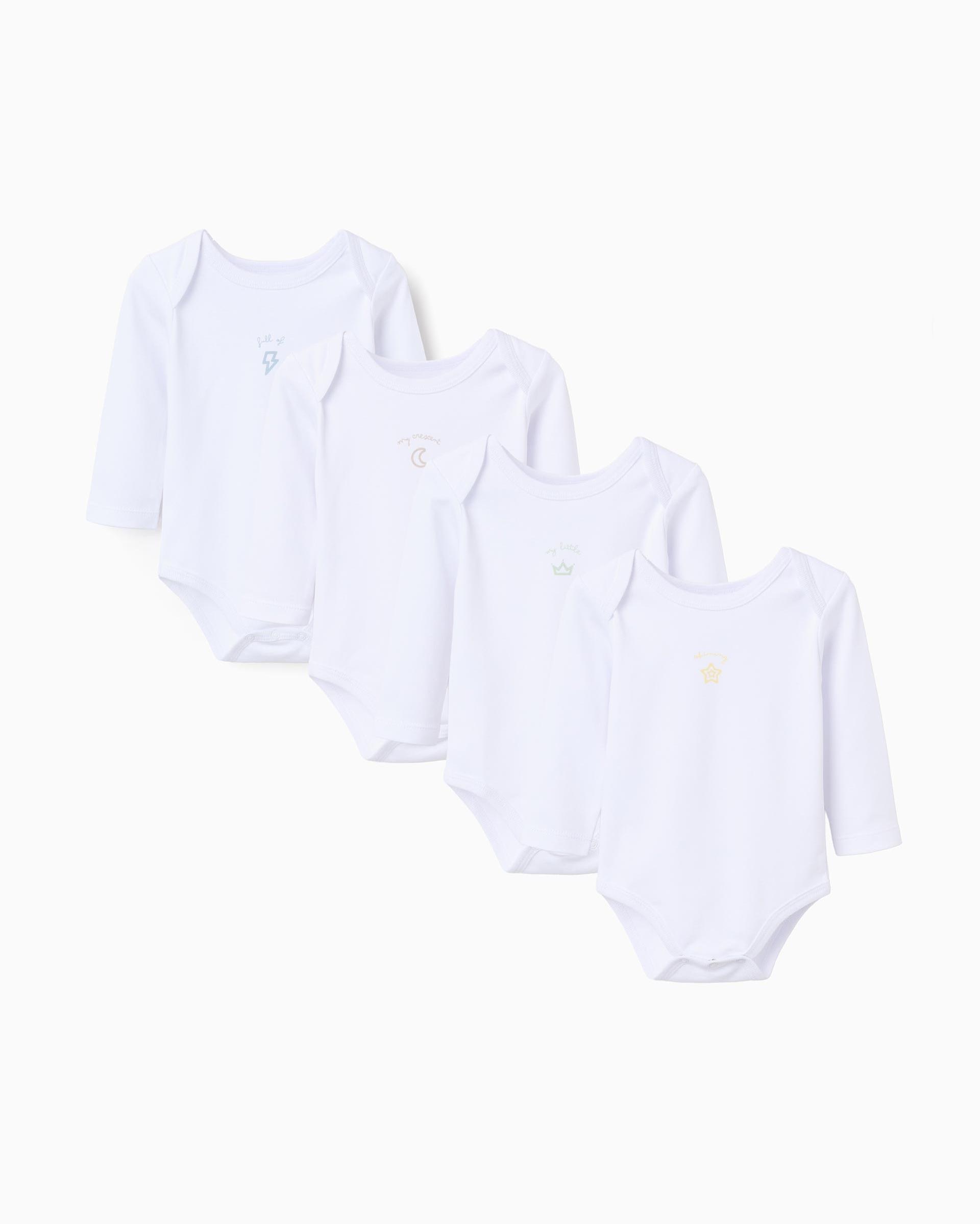 Imagen 1 de Pack de 4 bodies de bebé niña 100% algodón y con estampado - Zippy - Blanco Blanco
