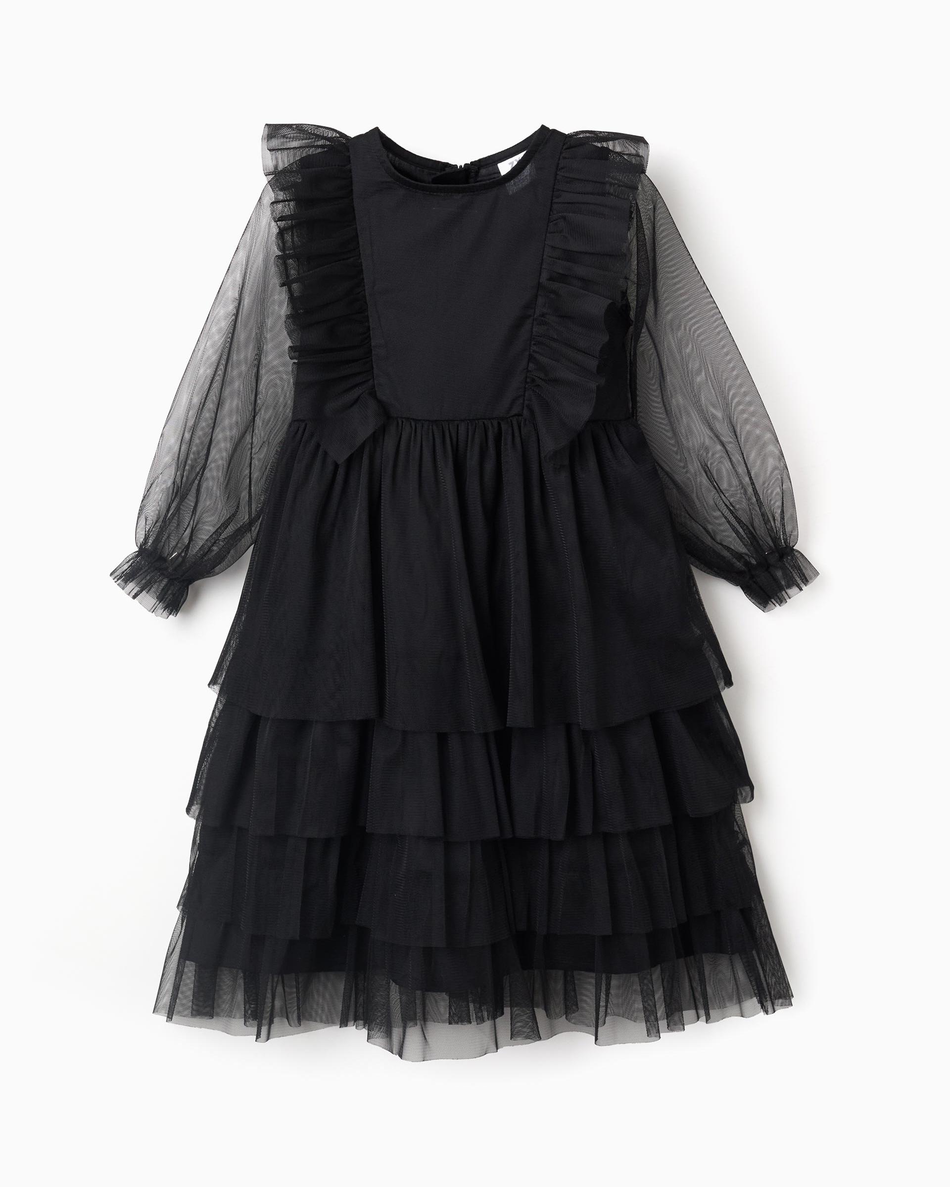Vestido de niña de tul con capas y volantes