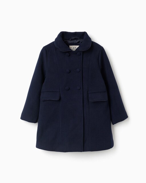 Imagen 0 de Abrigo de paño de niña efecto lana con apertura cruzada y bolsillos delanteros