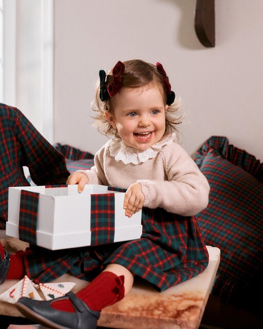 Imagen 0 de Vestido de bebé niña combinado de punto y a cuadros