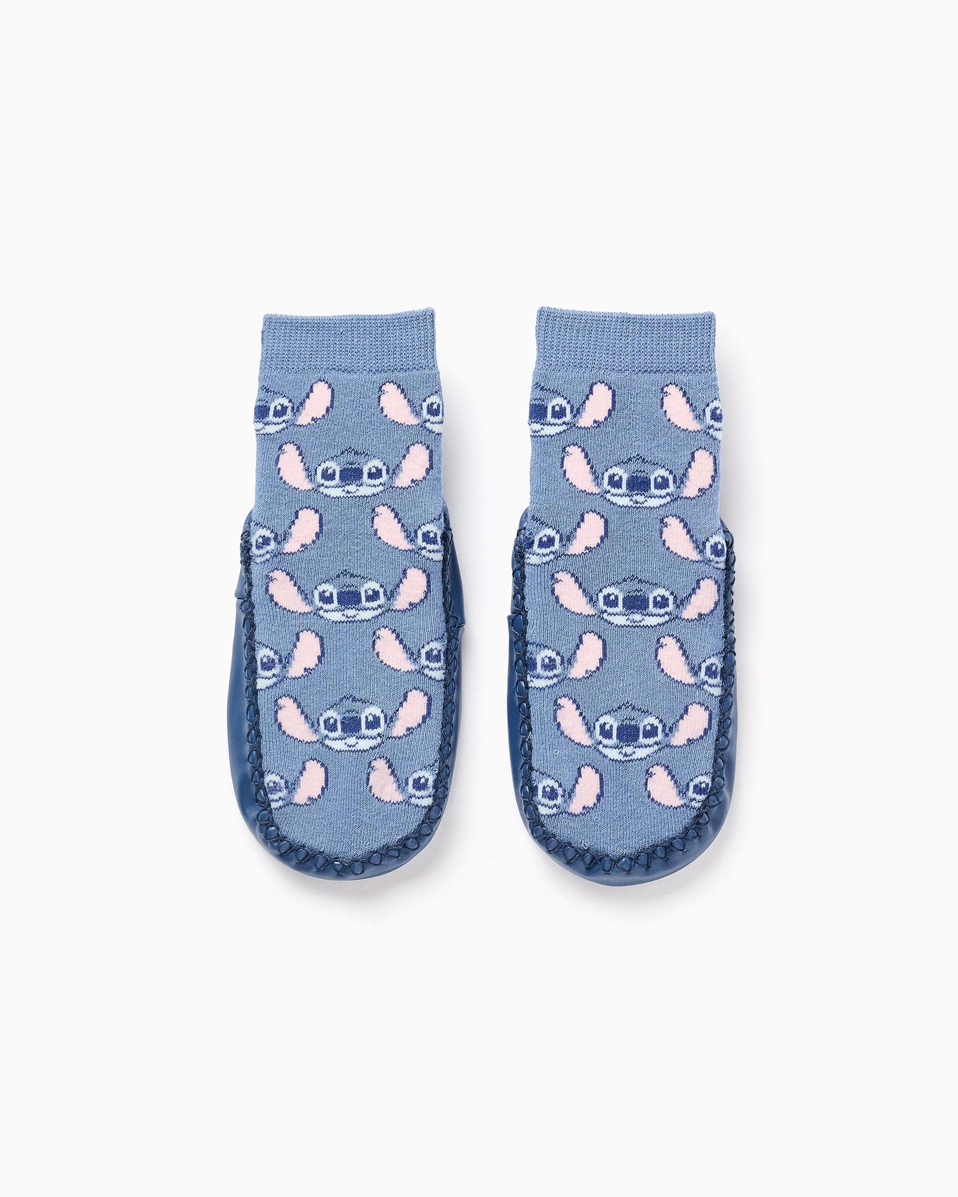 Imagen 1 de Calcetin de bebé niña suela antideslizante y motivo stitch - Zippy - Azul claro Azul claro