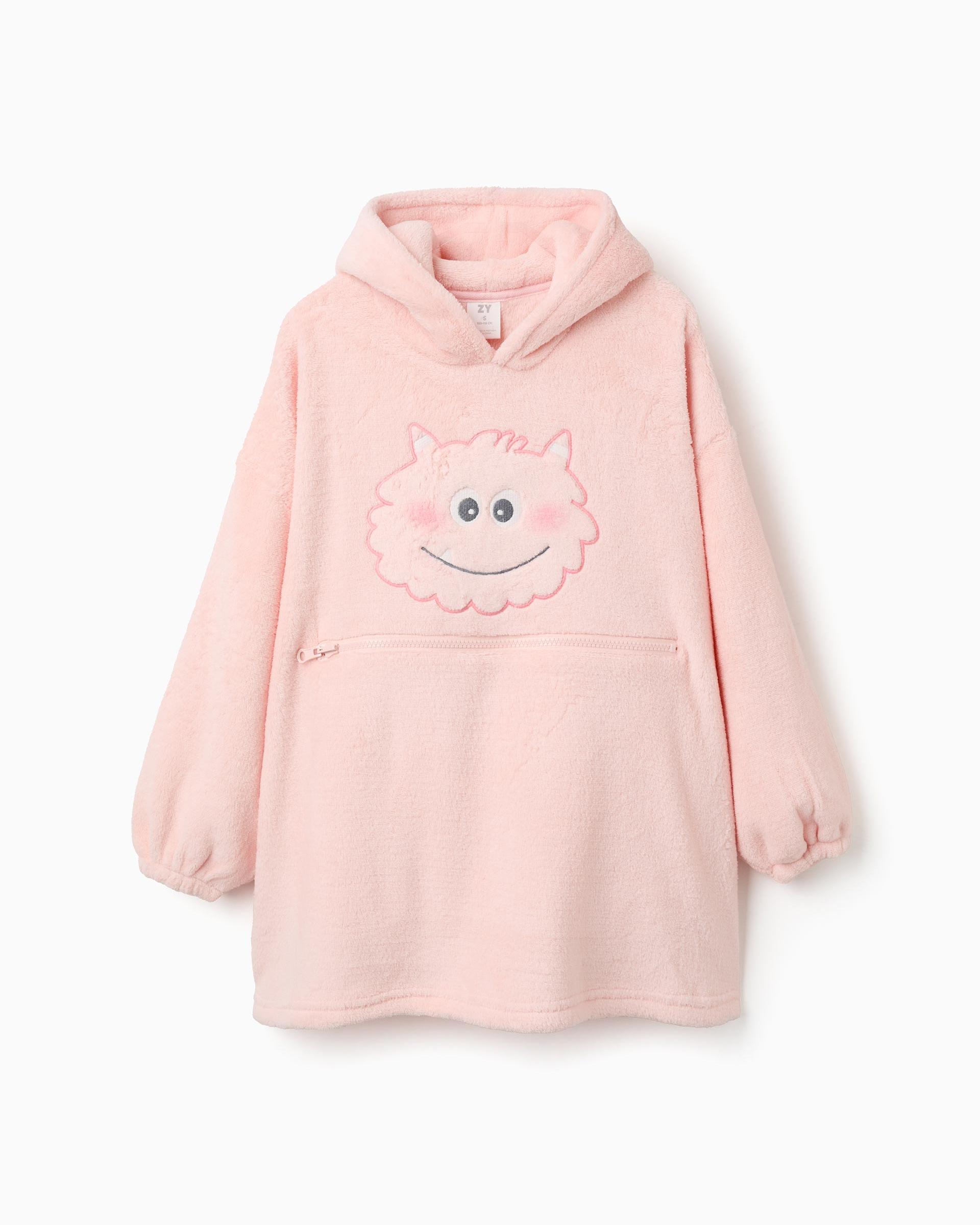 Albornoz de niña con capucha y convertible en cojín - Zippy - Rosa Rosa-3