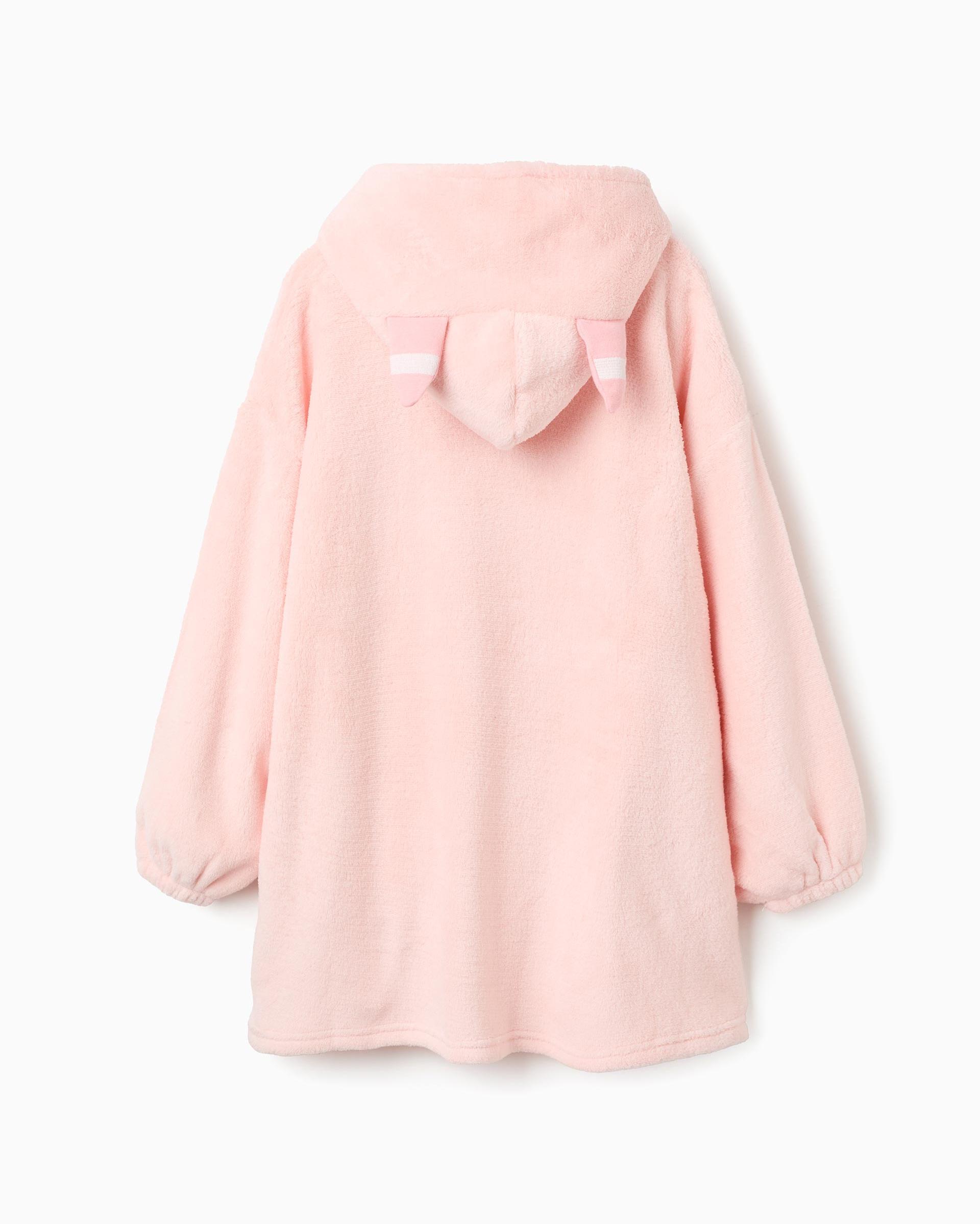 Albornoz de niña con capucha y convertible en cojín - Zippy - Rosa Rosa-2