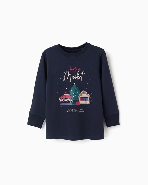 Imagen 0 de Camiseta de niño 100% algodón con estampado navideño