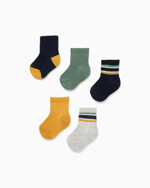 Imagen 0 de Pack de 5 calcetines de bebé niño canalé con rayas