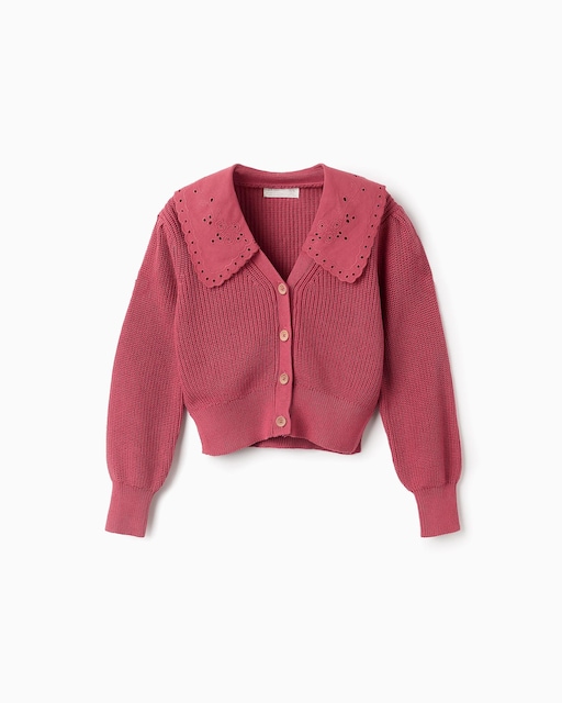 Imagen 0 de Chaqueta de niña de punto con bordado inglés