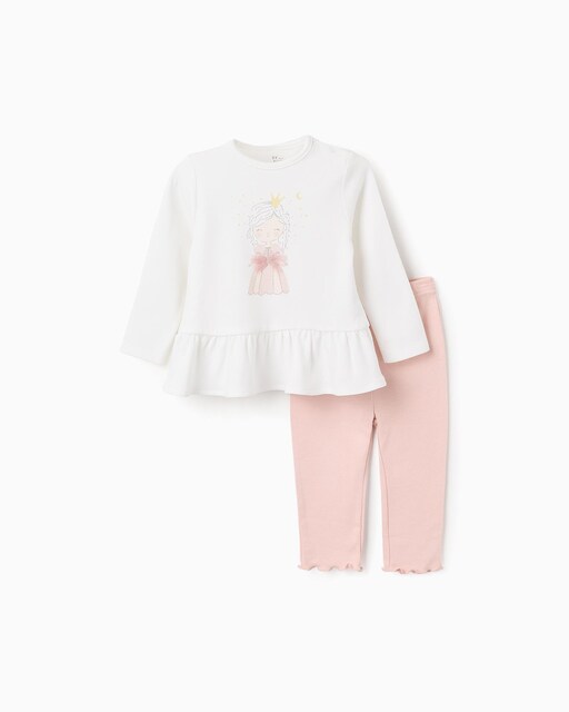 Imagen 0 de Pijama de bebé niña 100% algodón, con estampado, detalles de tul, con volantes