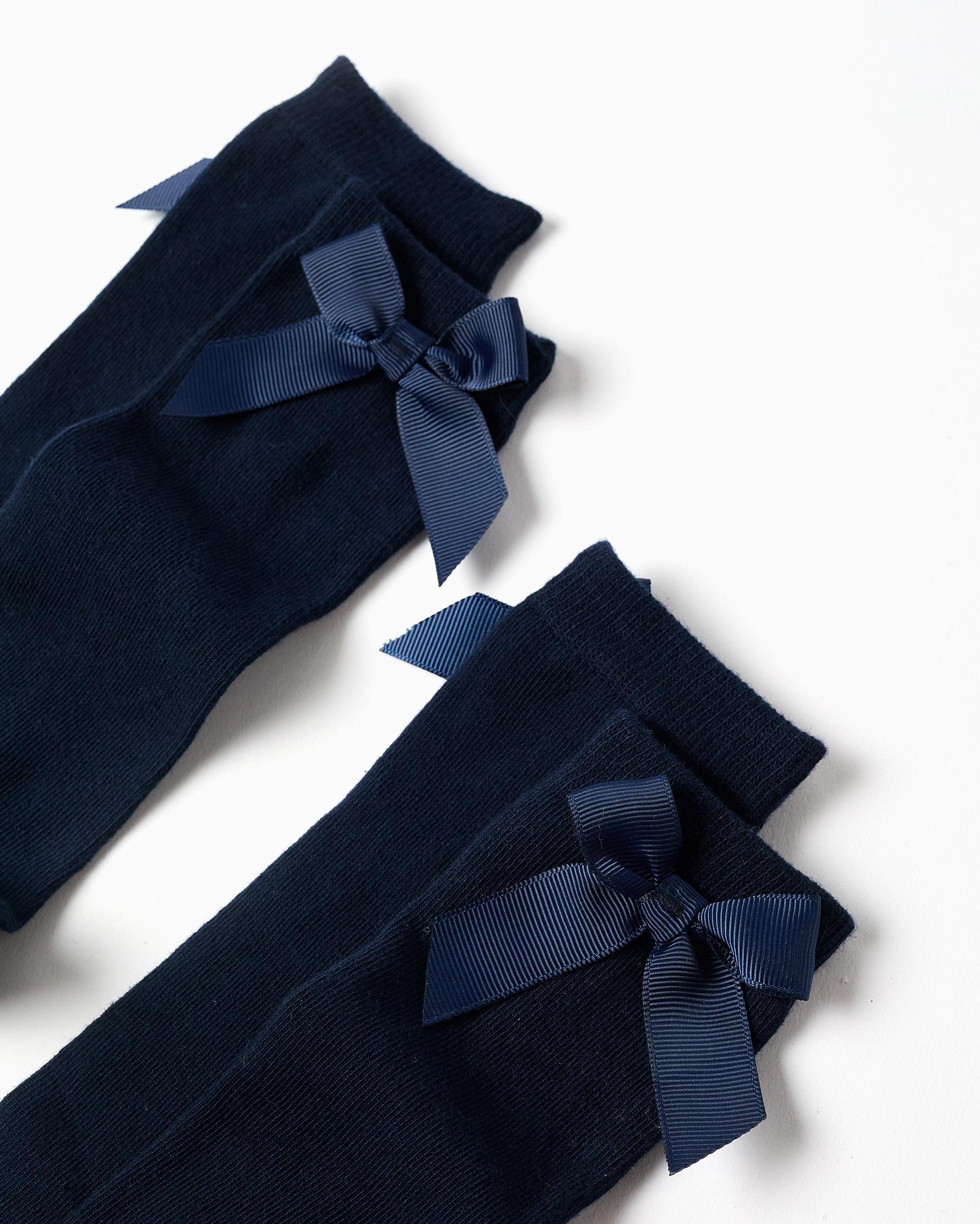 Pack de 2 calcetines altos de niña con lazo - Zippy - Azul marino Azul marino-2