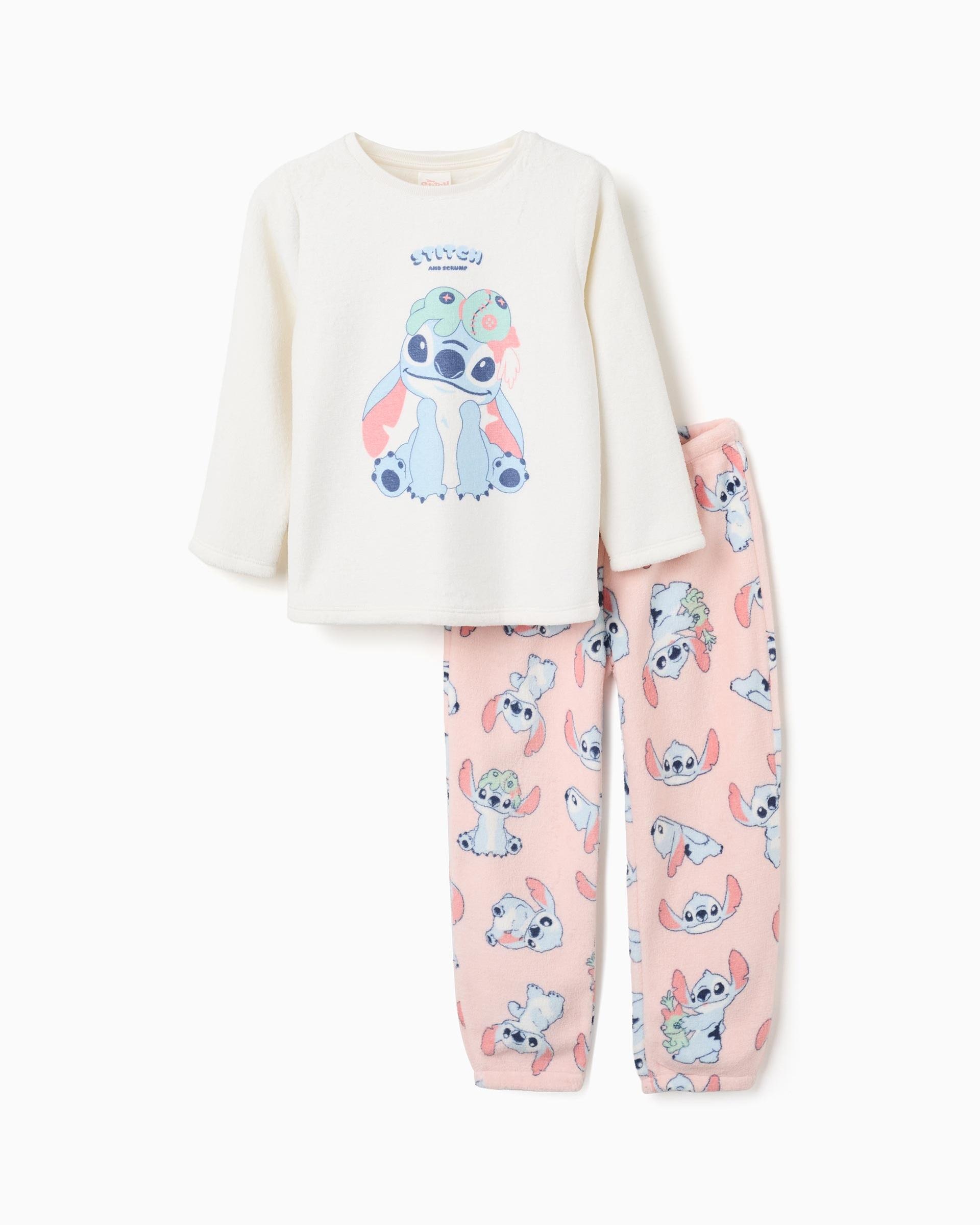 Pijama de niña de polar coral y con estampado stitch - Zippy - Blanco Blanco-1