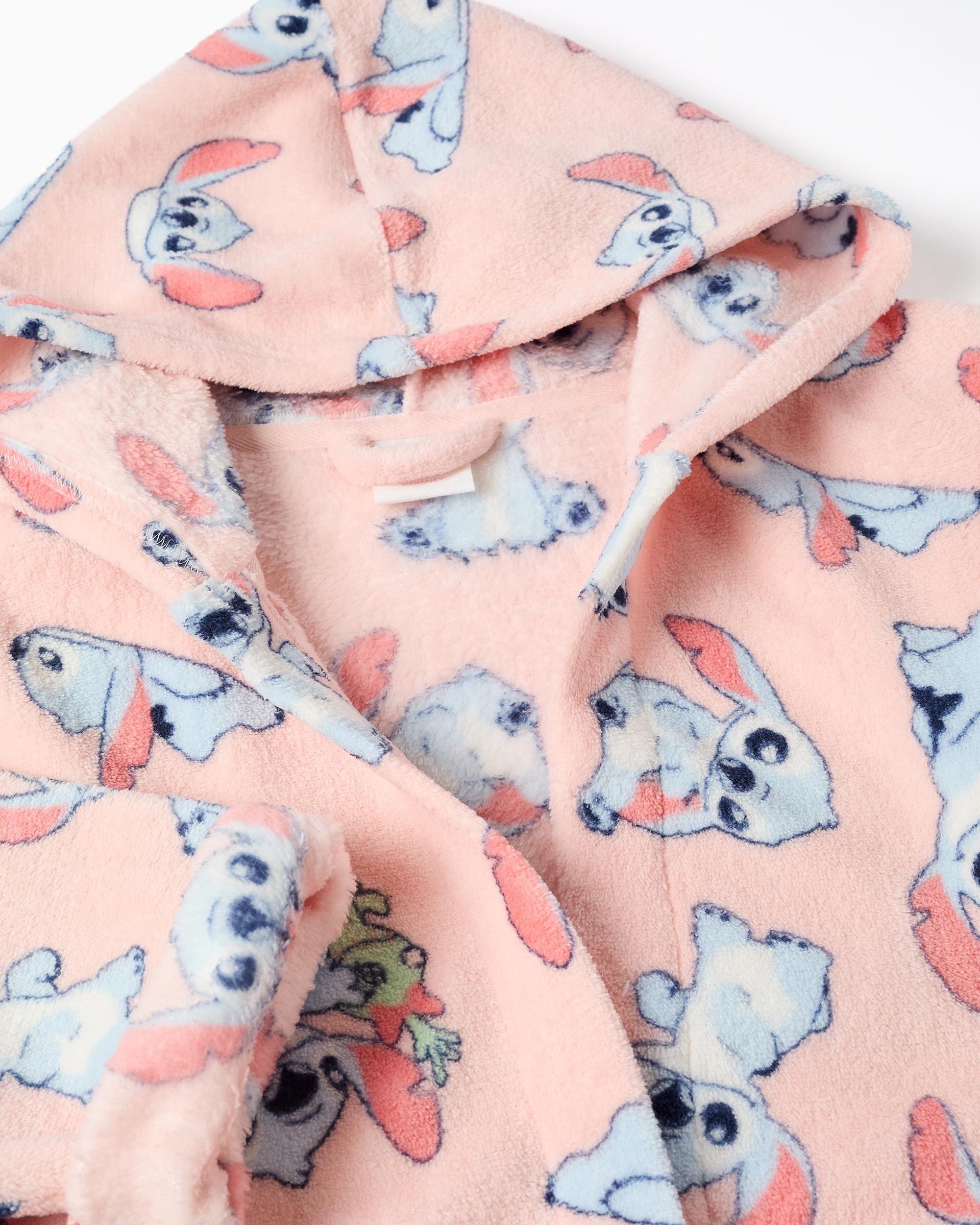 Albornoz de niña de polar coral y con motivo stitch - Zippy - Rosa Rosa-2