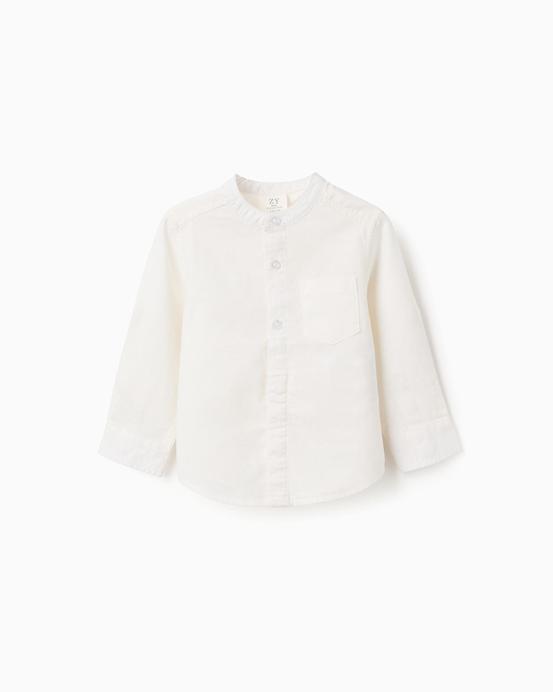 Imagen 0 de Camisa de bebé niño en mezcla de lino y algodón y con cierre de botones Blanco