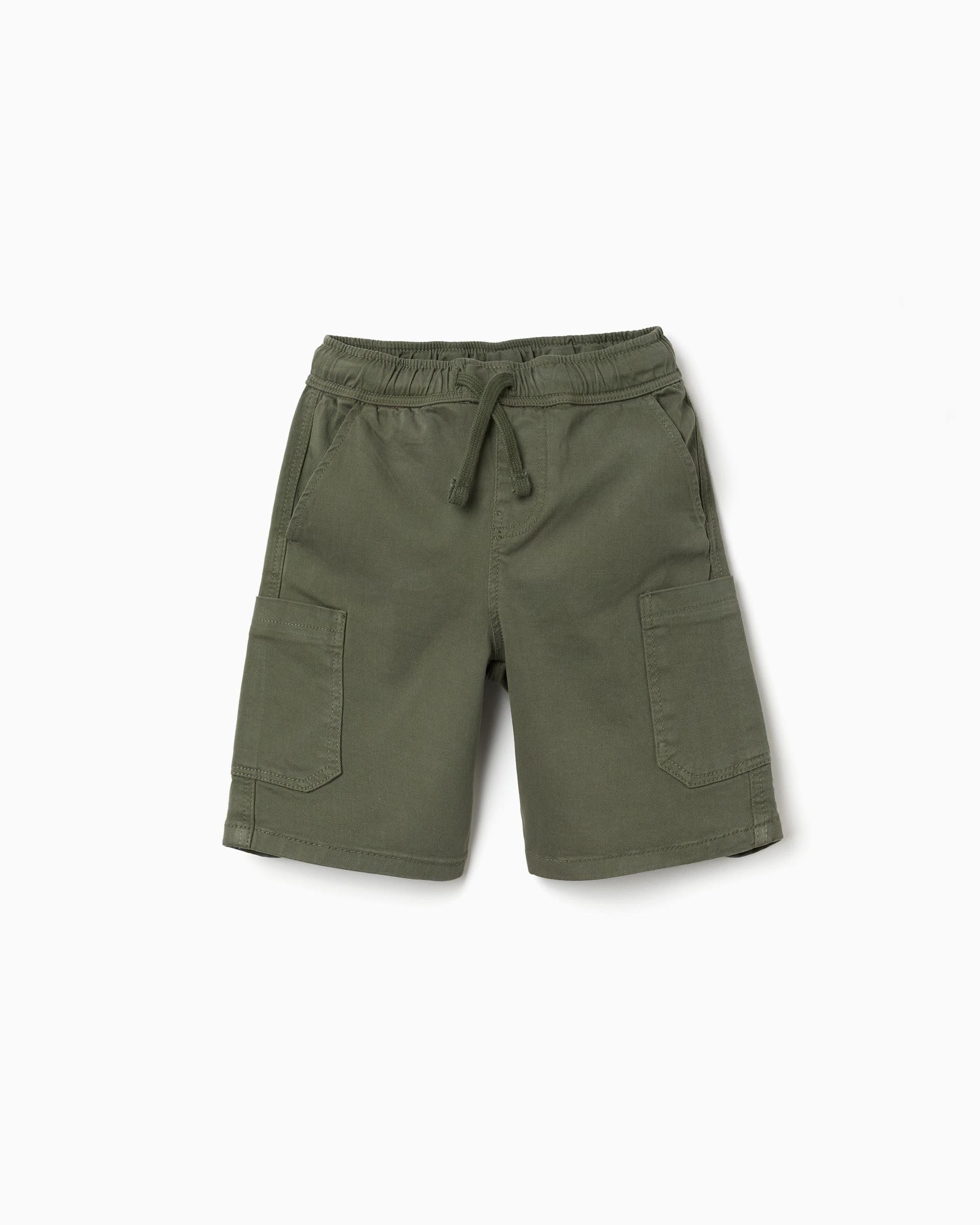 Bermuda de niño de sarga y con bolsillos cargo - Zippy - Verde oscuro Verde oscuro-1