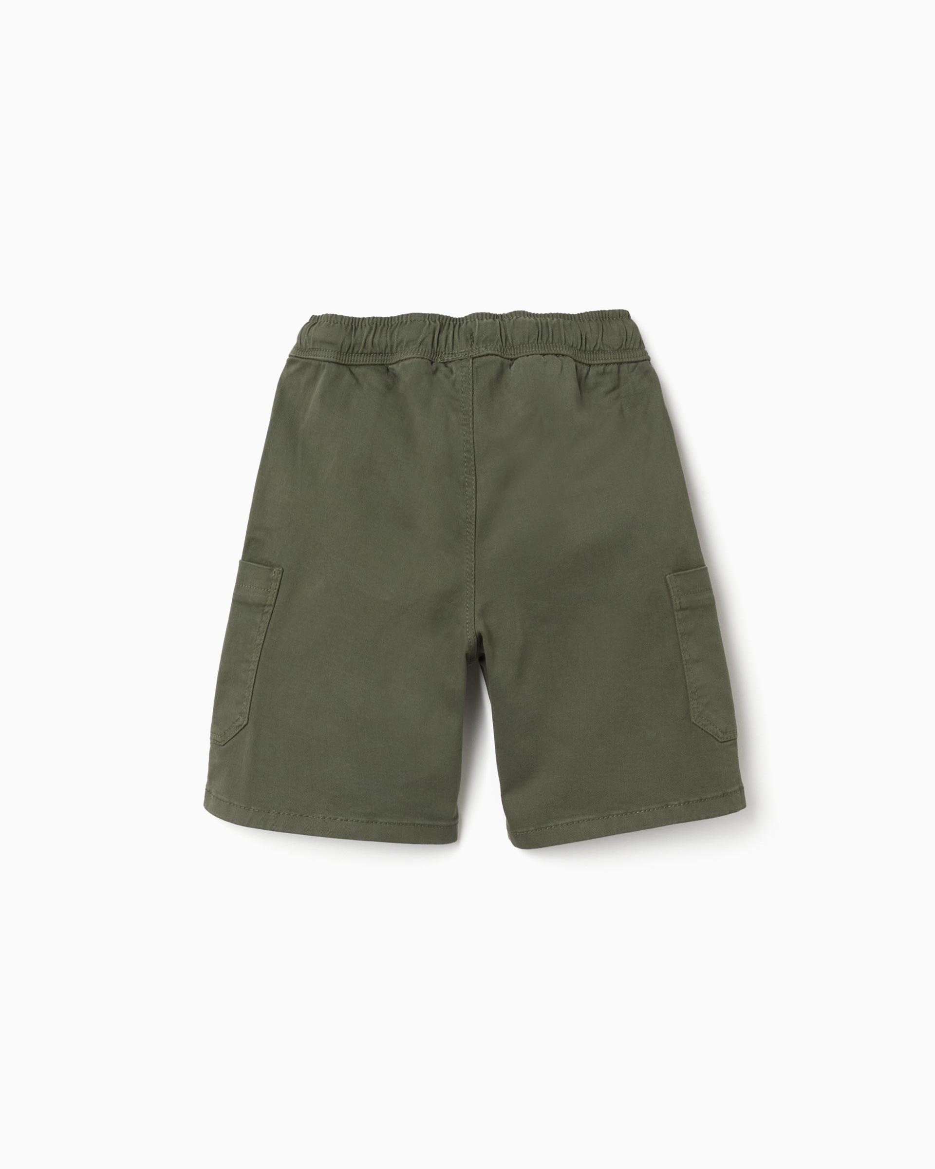 Bermuda de niño de sarga y con bolsillos cargo - Zippy - Verde oscuro Verde oscuro-3