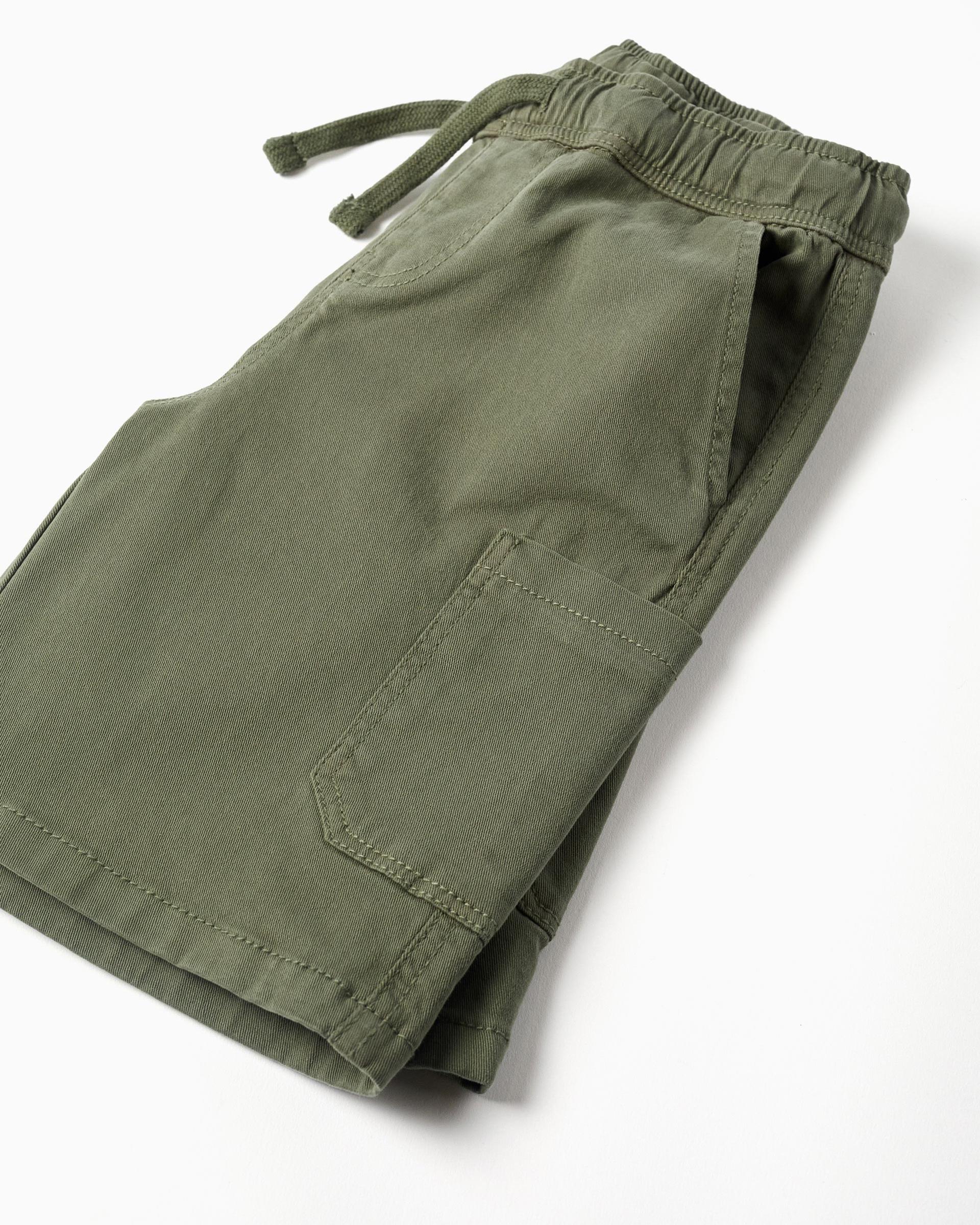 Bermuda de niño de sarga y con bolsillos cargo - Zippy - Verde oscuro Verde oscuro-4
