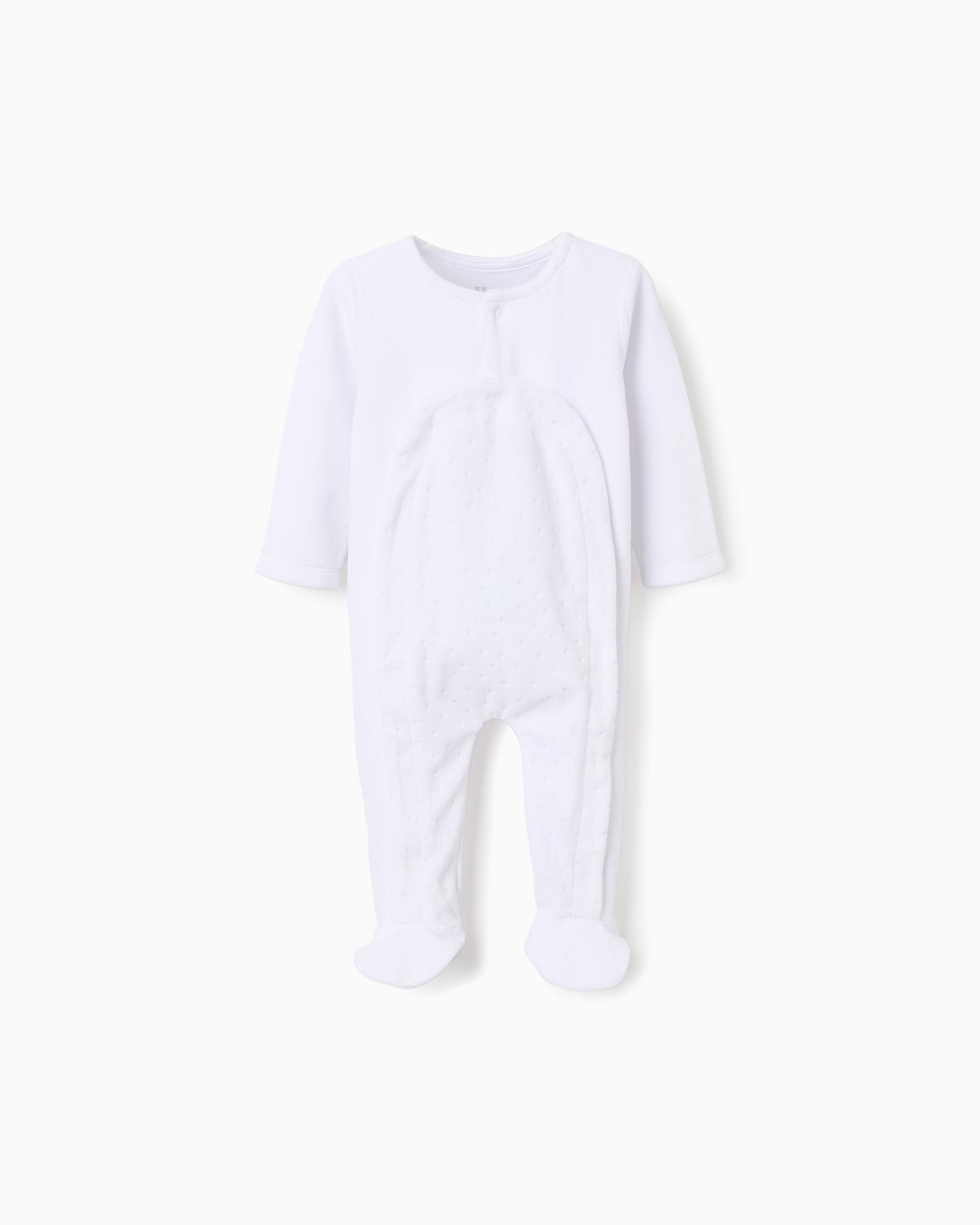 Imagen 0 de Pijama pelele de bebé niño de terciopelo y con cierre frontal con automáticos Blanco