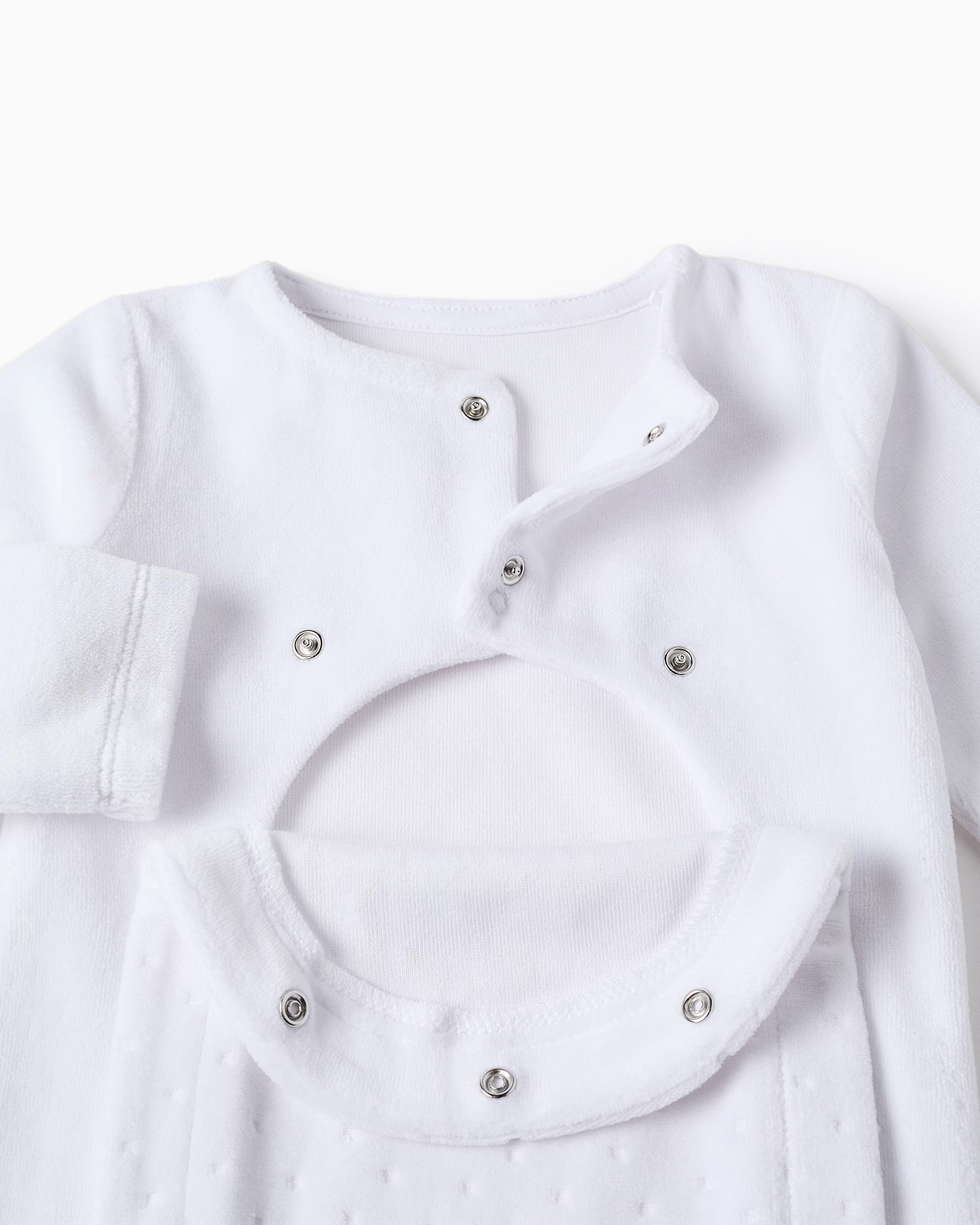 Pijama pelele de bebé niño de terciopelo y con cierre frontal con automáticos - Zippy - Blanco Blanco-2