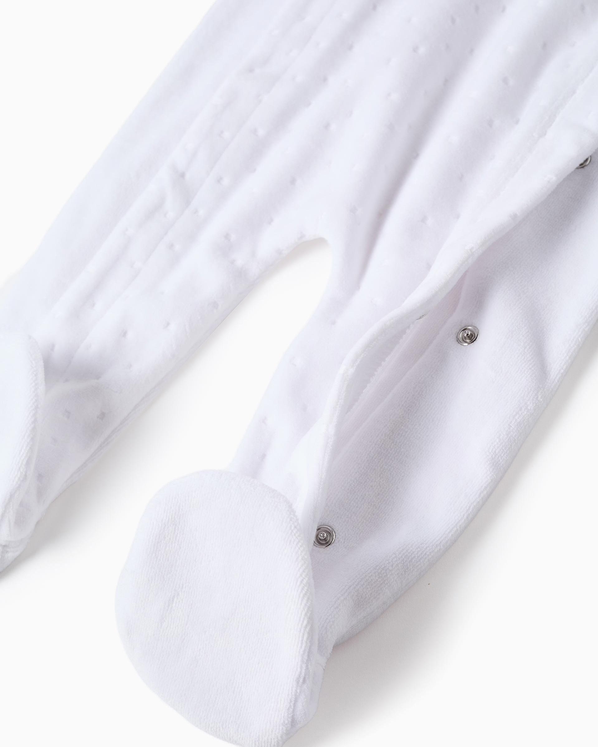 Pijama pelele de bebé niño de terciopelo y con cierre frontal con automáticos - Zippy - Blanco Blanco-4