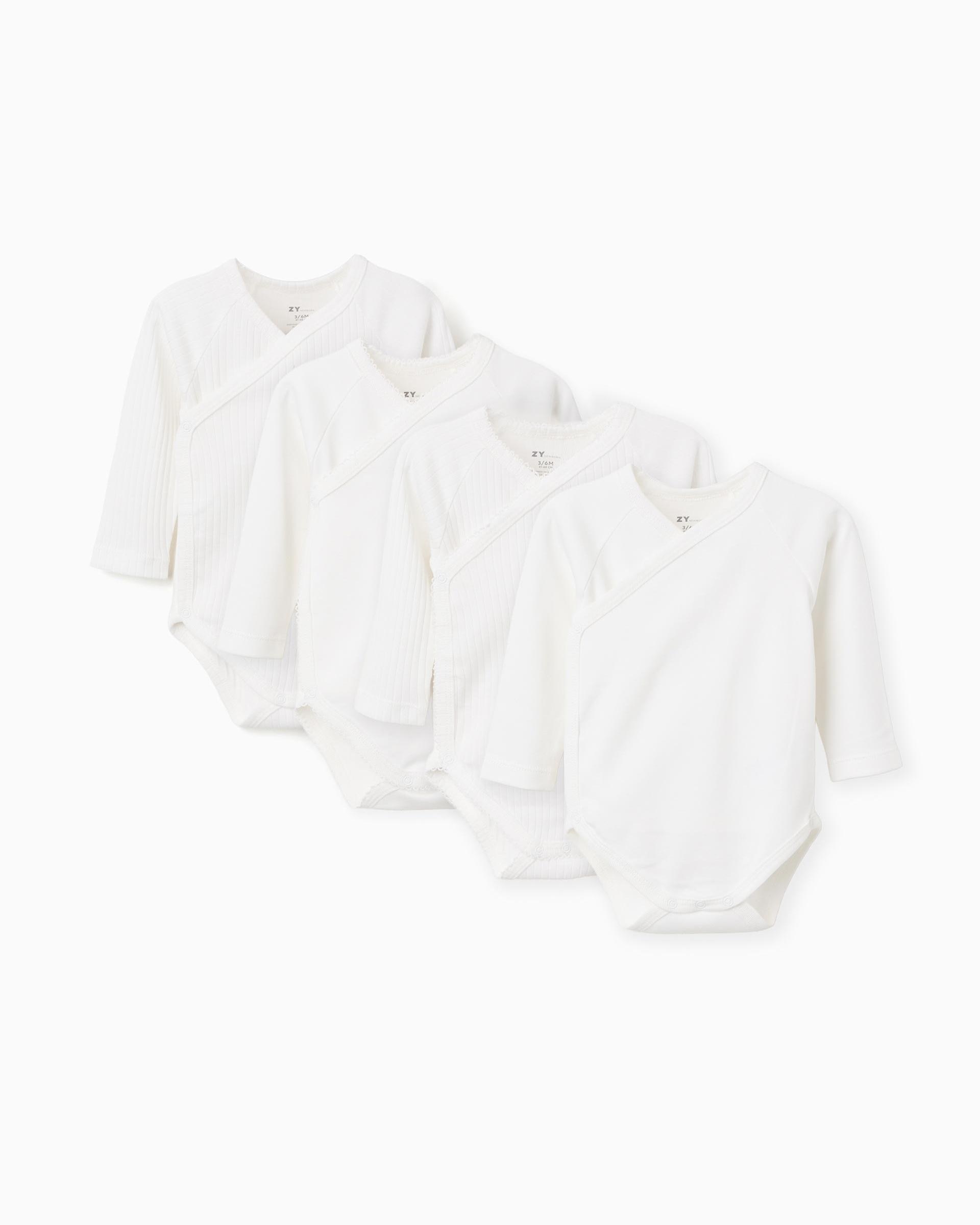 Imagen 0 de Pack de 4 bodies de bebé niño 100% algodón y cruzados Blanco