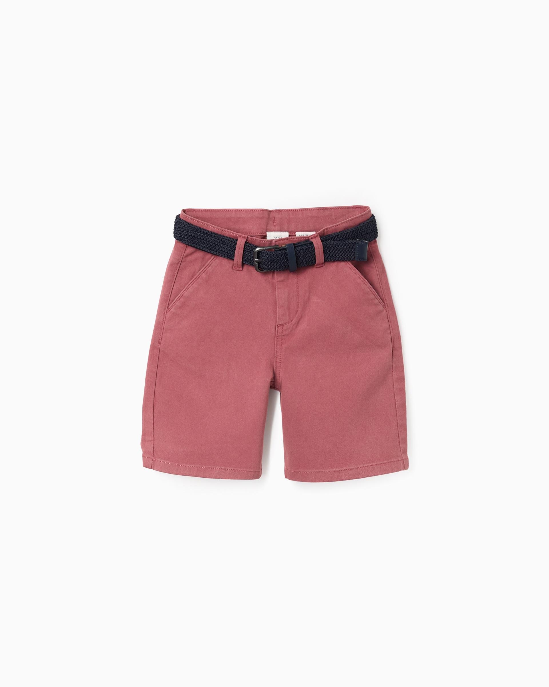 Bermuda de niño de sarga y con cinturón - Zippy - Rojo Rojo-1