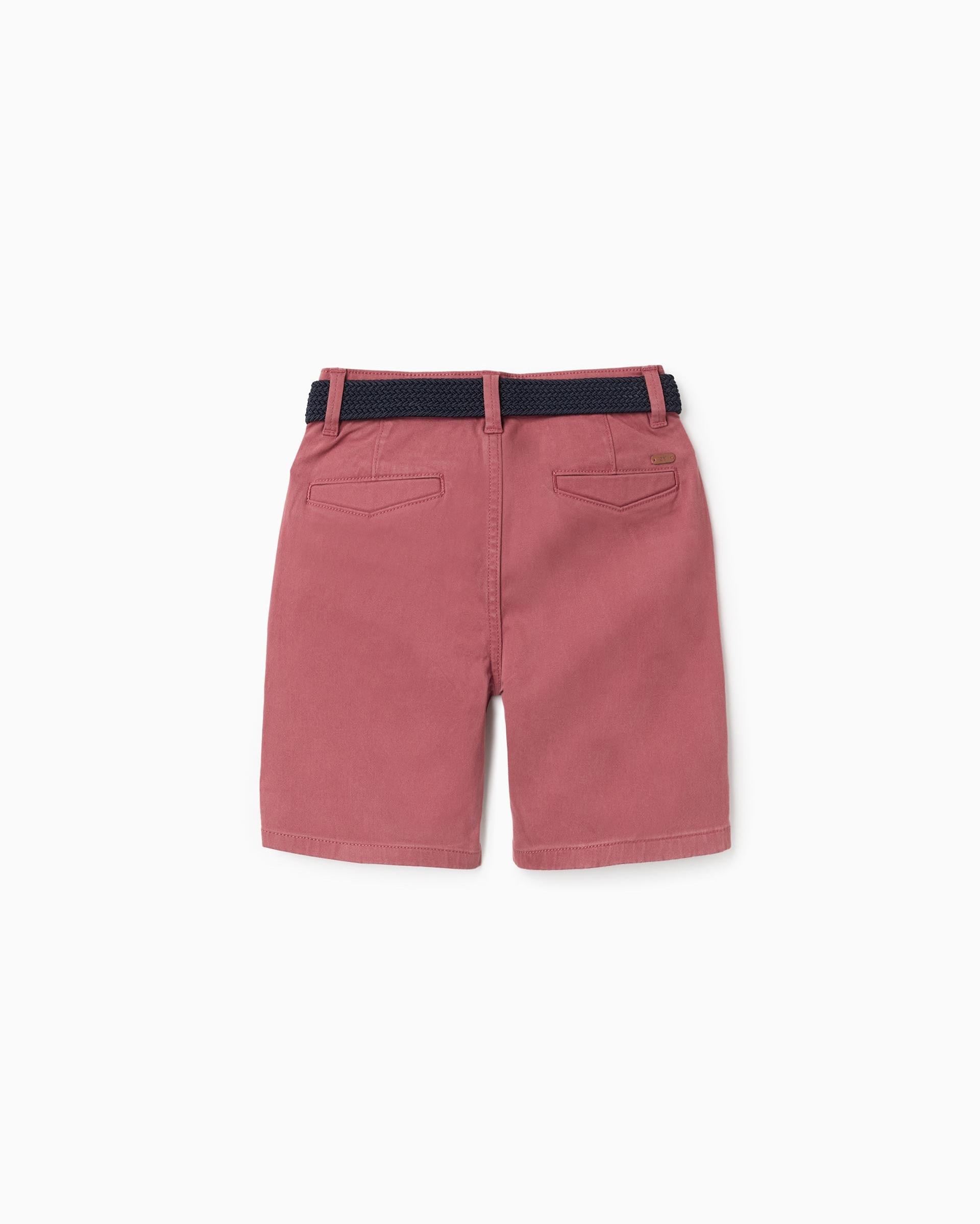 Bermuda de niño de sarga y con cinturón - Zippy - Rojo Rojo-3