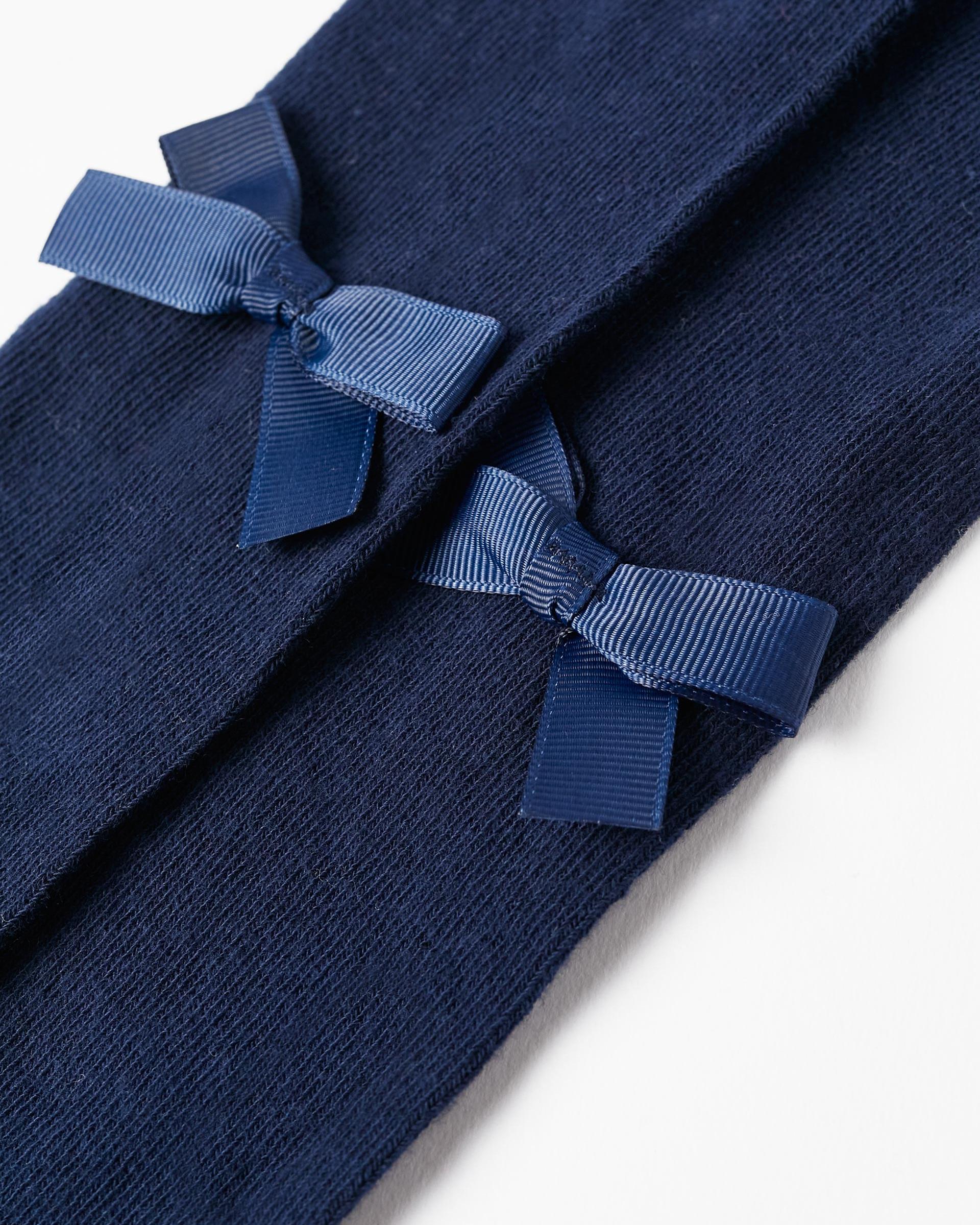 Leotardos de niña en mezcla de algodón y con lazo - Zippy - Azul oscuro Azul oscuro-3