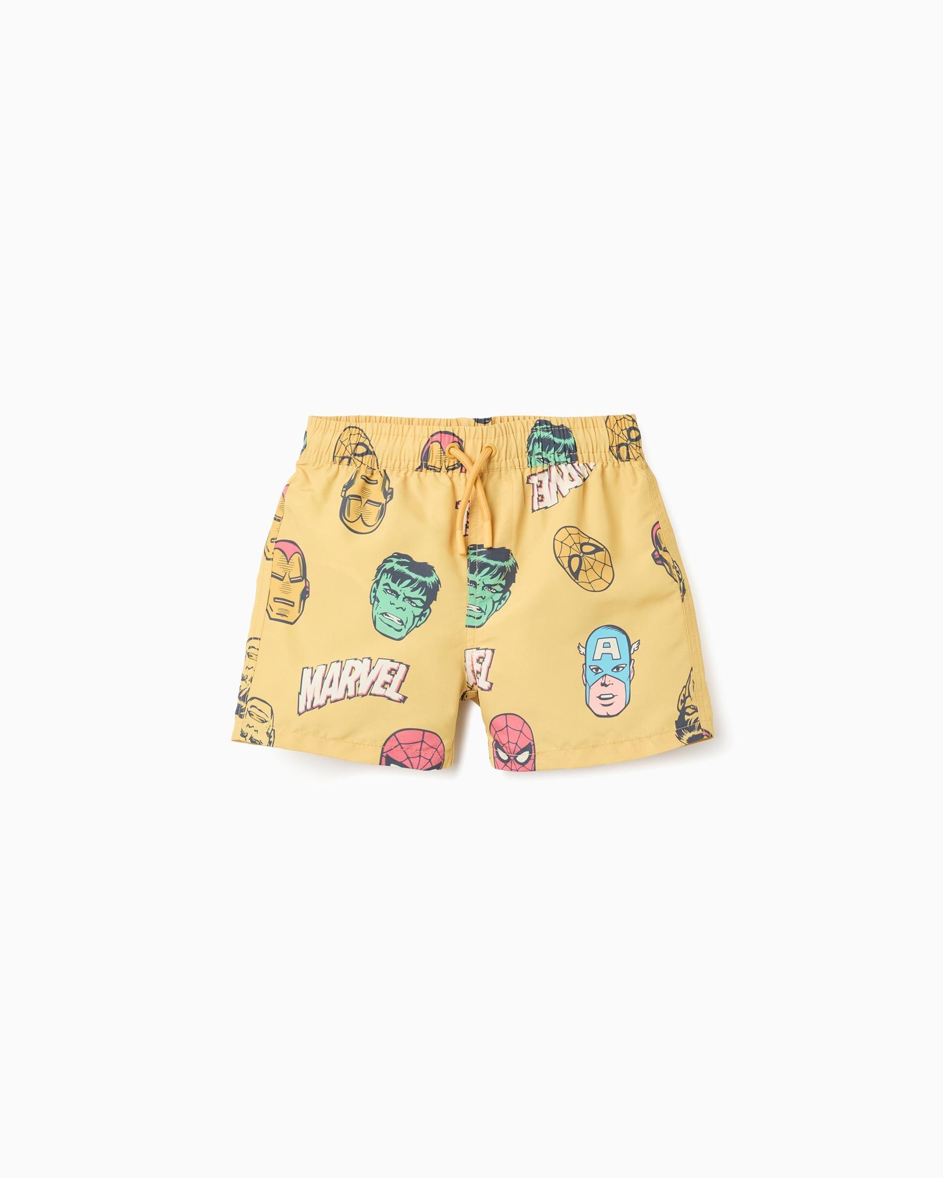 Imagen 0 de Bañador bermuda de niño con motivo Marvel y cordón Amarillo