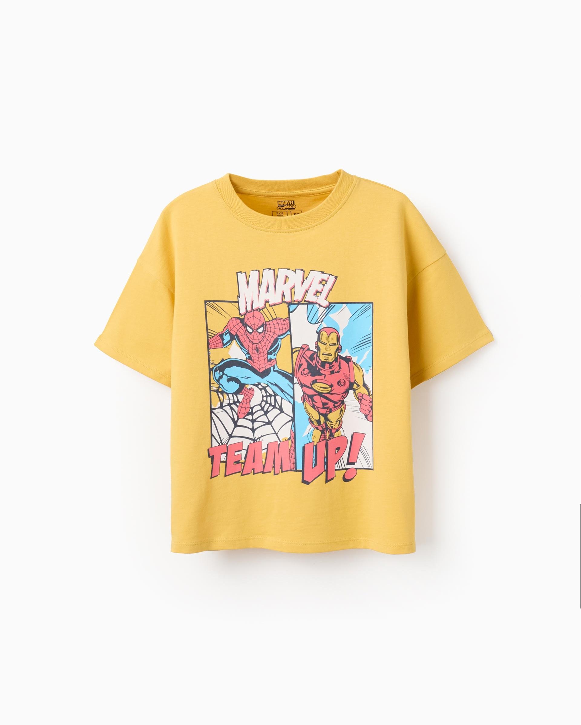 Camiseta de niño 100% algodón y con estampado spider-man e iron-man