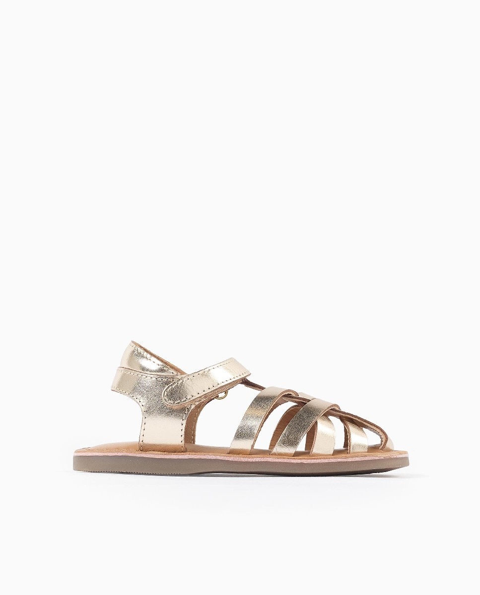 Sandalias de bebé niña de piel y con tira autoadherente - Zippy - Oro Oro-1