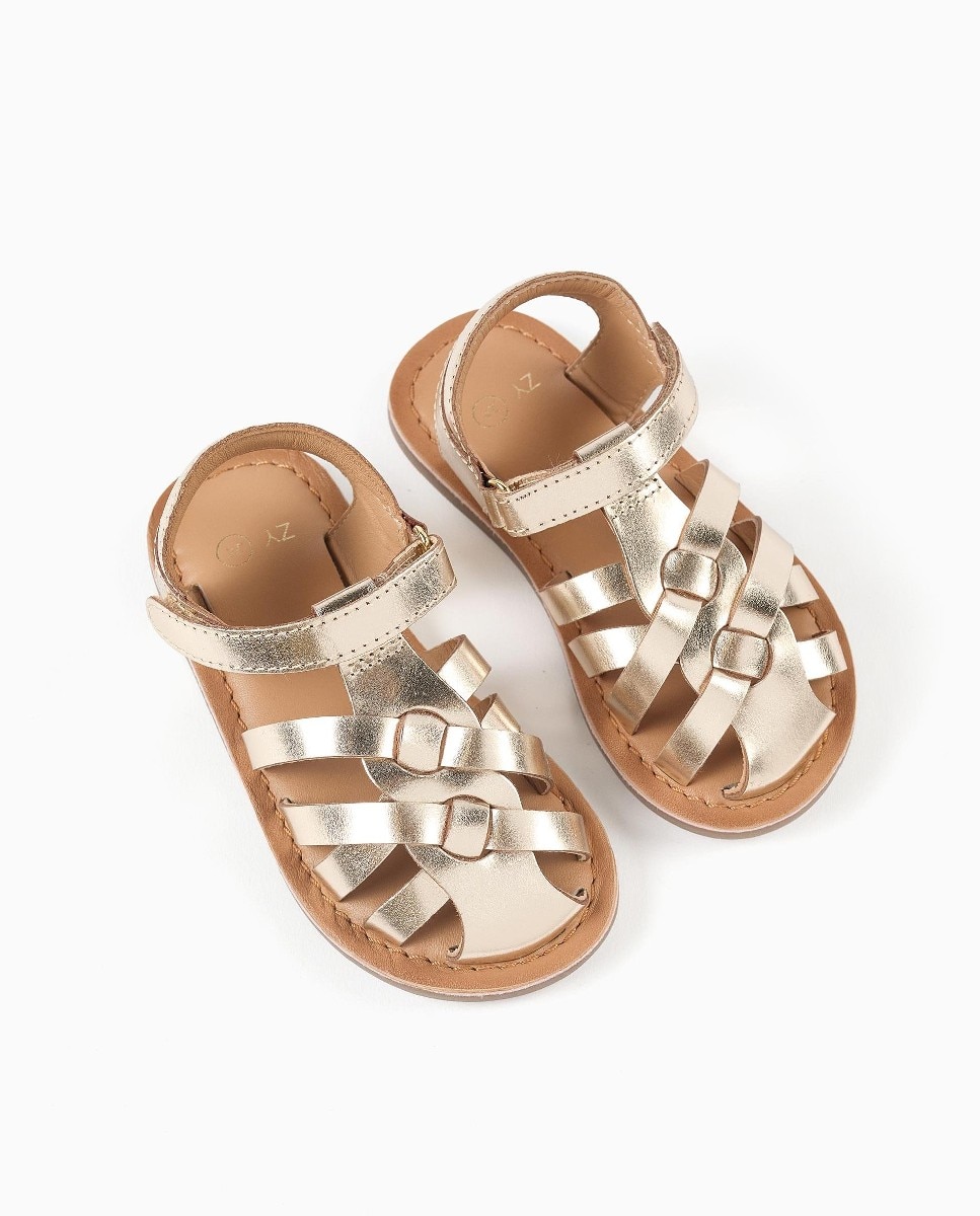 Sandalias de bebé niña de piel y con tira autoadherente - Zippy - Oro Oro-2