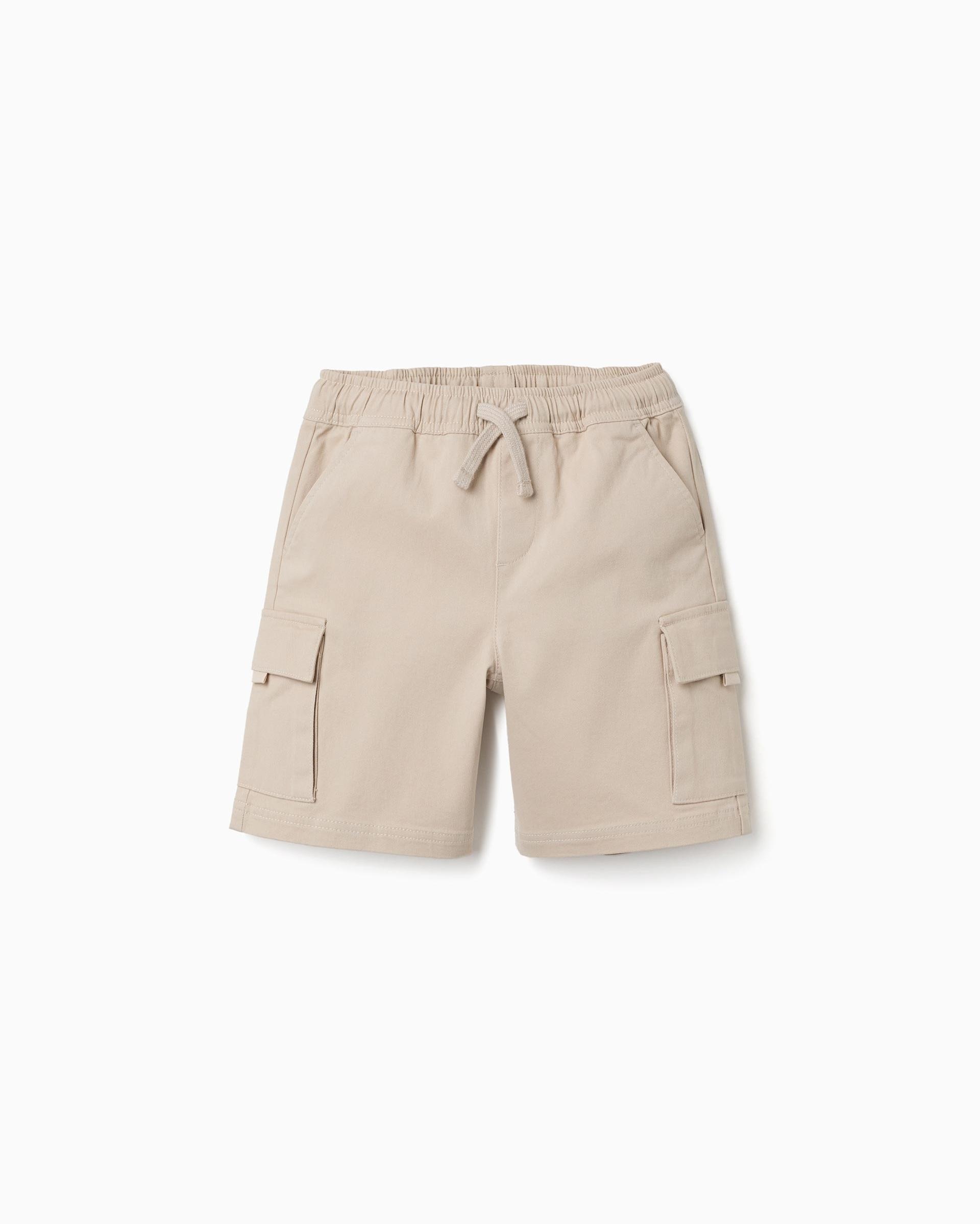 Bermuda de niño de sarga y con bolsillos cargo - Zippy - Beige Beige-1