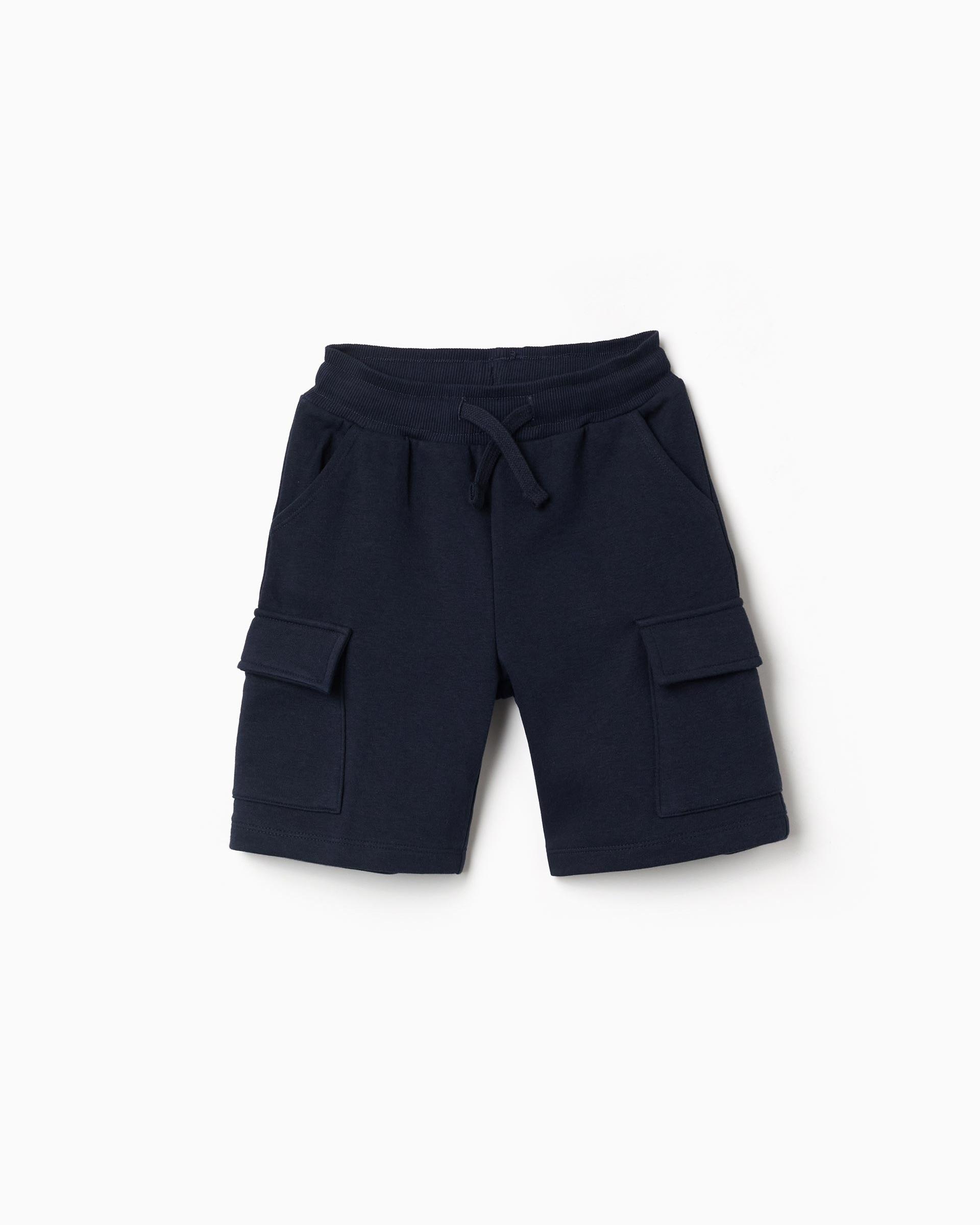 Bermuda de niño con bolsillos cargo y cordón - Zippy - Azul marino Azul marino-1