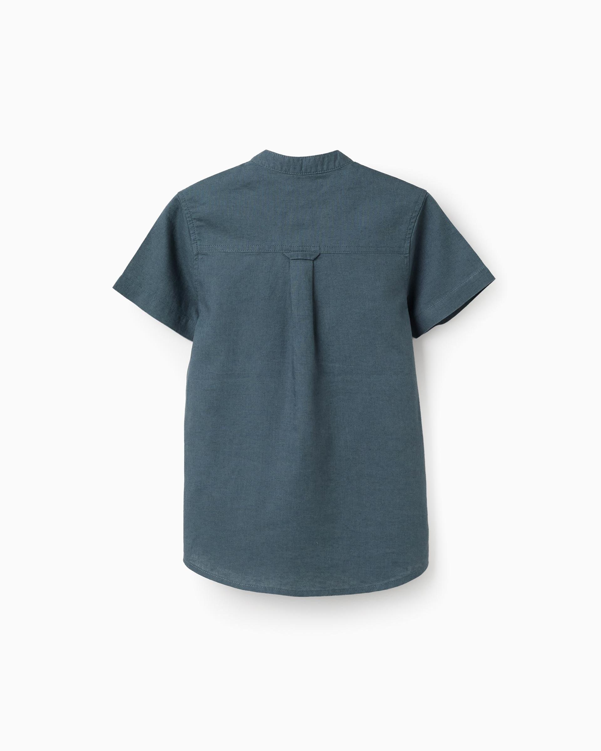 Camisa de niño en mezcla de lino y algodón y con cierre de botones - Zippy - Azul marino Azul marino-3