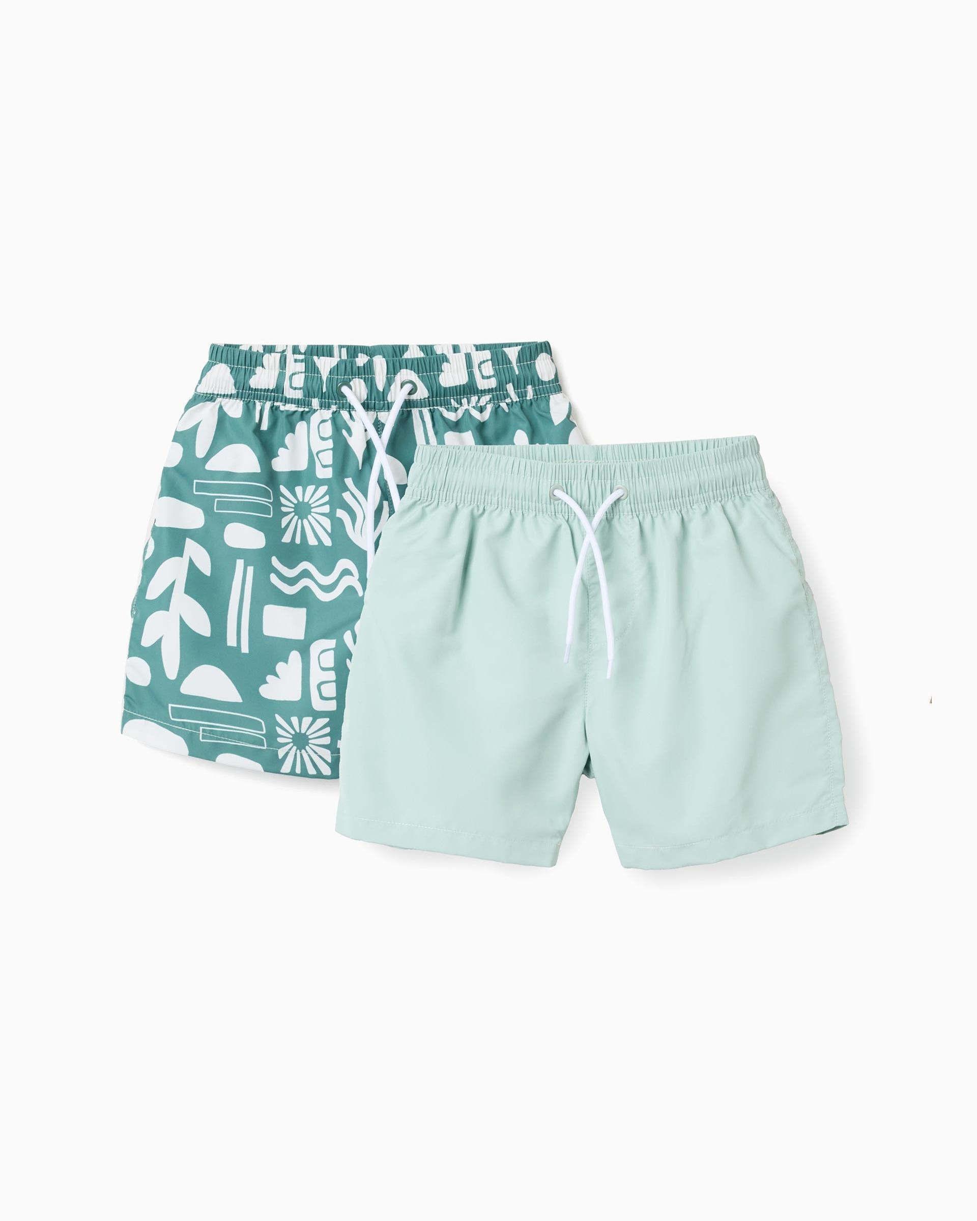 Imagen 0 de Pack de 2 bañadores de niño con estampado y cordón Verde oscuro