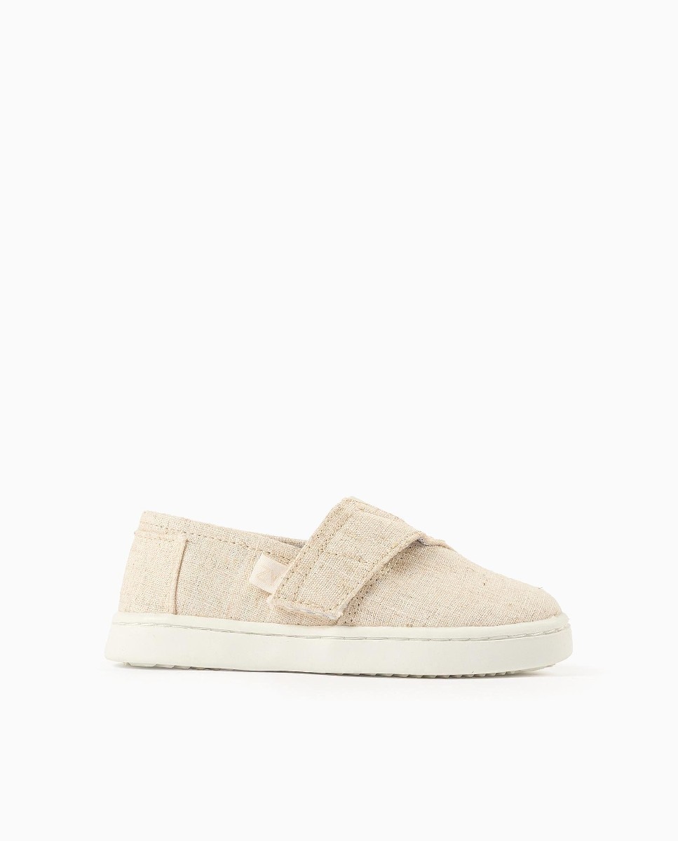 Imagen 0 de Alpargatas de bebé niño de lino y con tira autoadherente Beige