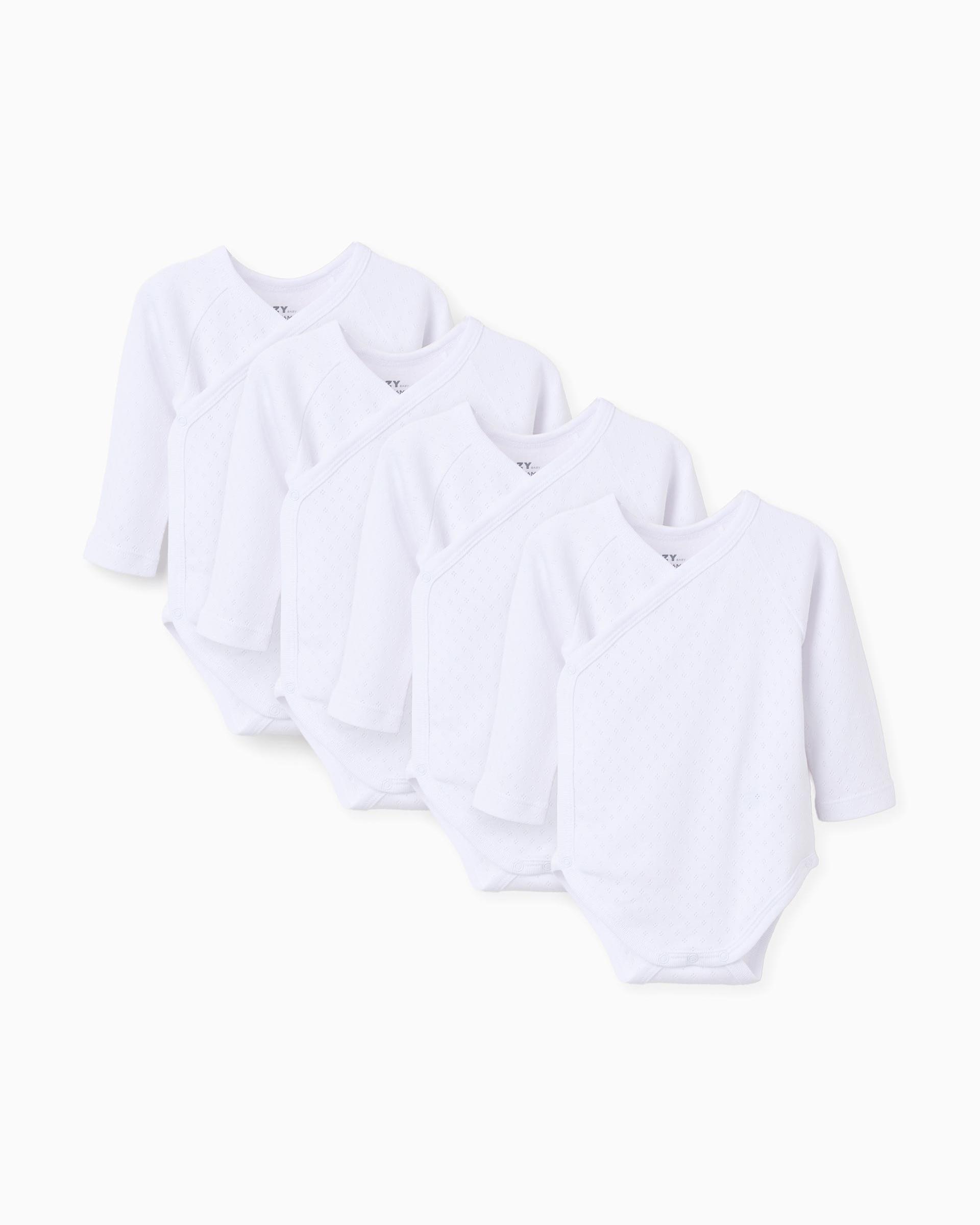 Imagen 0 de Pack de 4 bodies de bebé niña 100% algodón y cierre cruzado Blanco